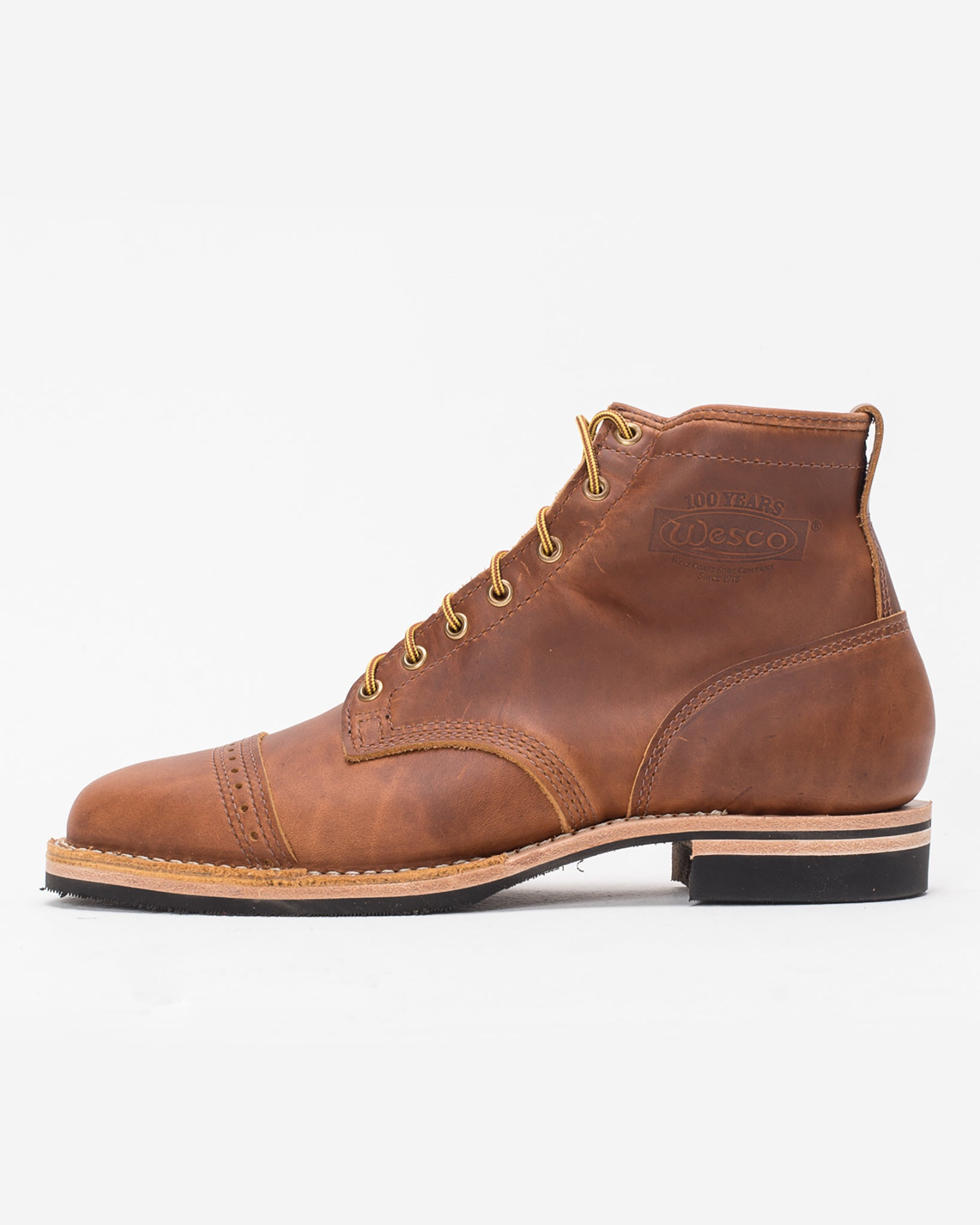 IHWE-GLMN-TAN Iron Heart Int'l x Wesco® - 7" Domain Toe Cap Boot - British Tan. The "Guildsman" - 2