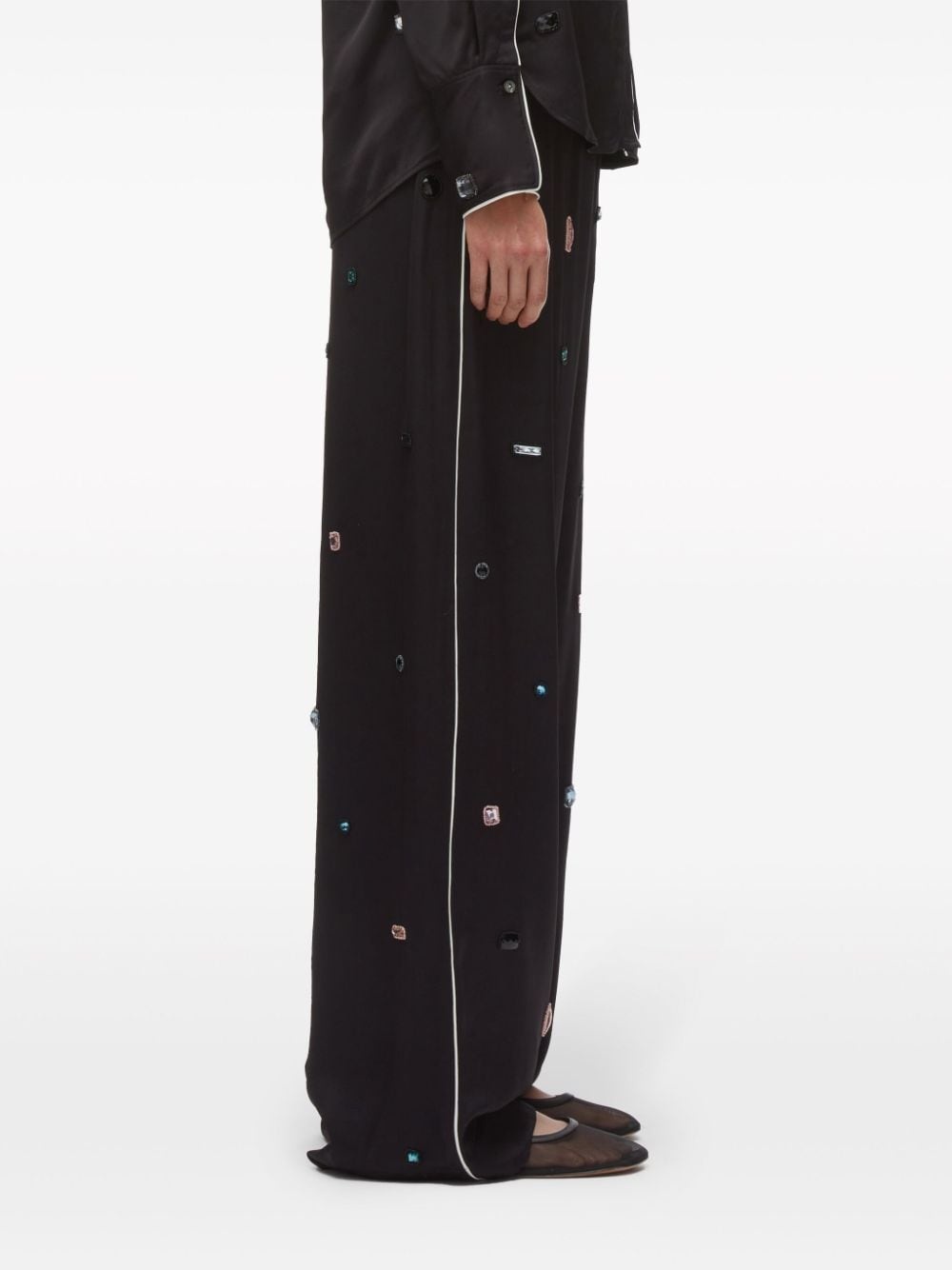 gem-embellished chiffon trousers - 4