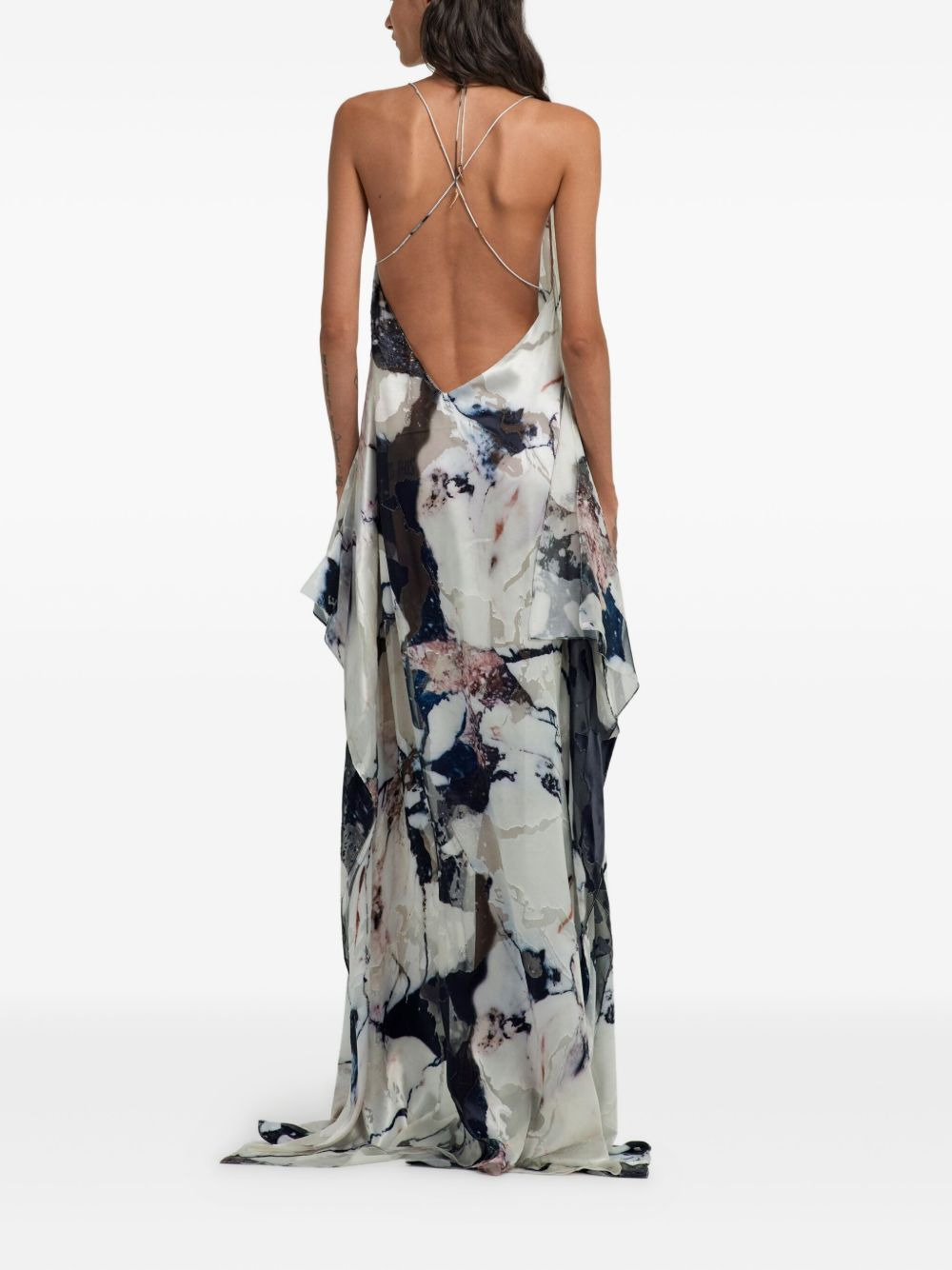 marble-print ruffled maxi dress - 5