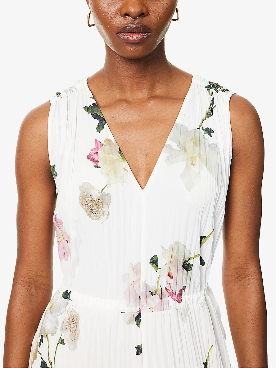 Floral Pleated Woven Midi Dress - 6