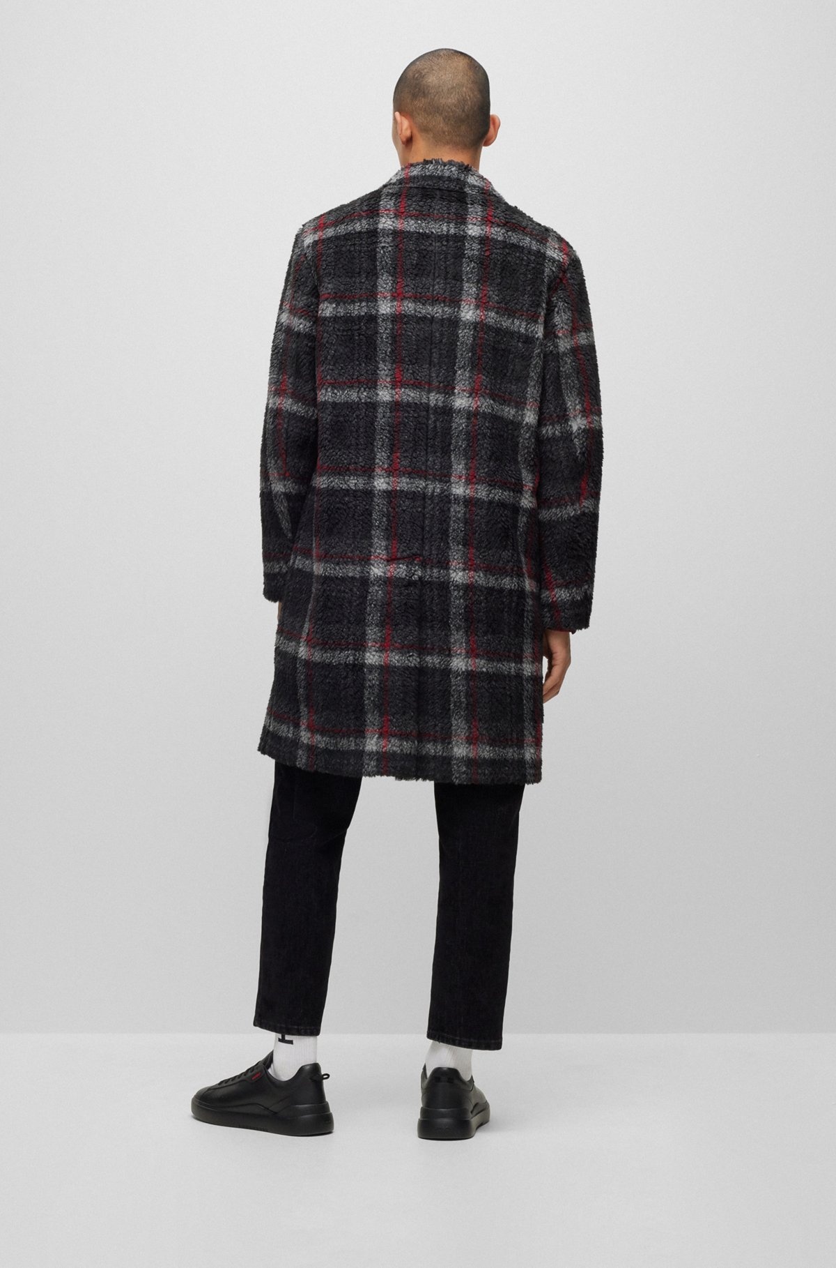 REGULAR-FIT COAT IN CHECKED TEDDY FABRIC - 5
