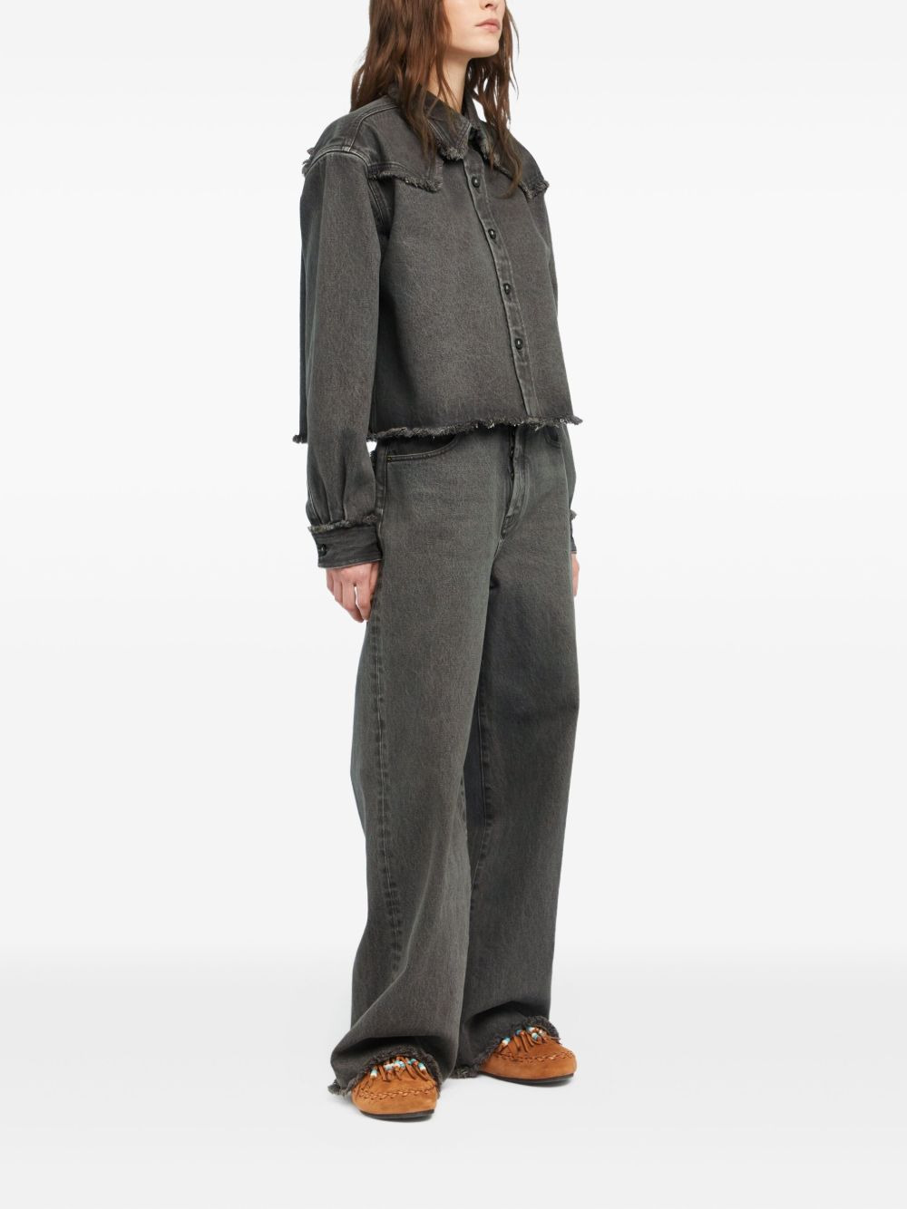 frayed-hem denim shirt - 3