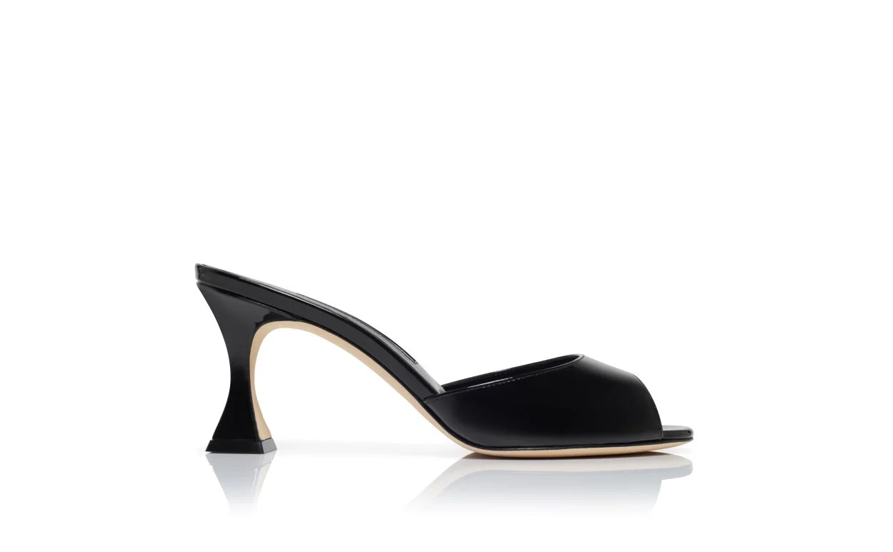 Black Patent Leather Open Toe Mules - 1