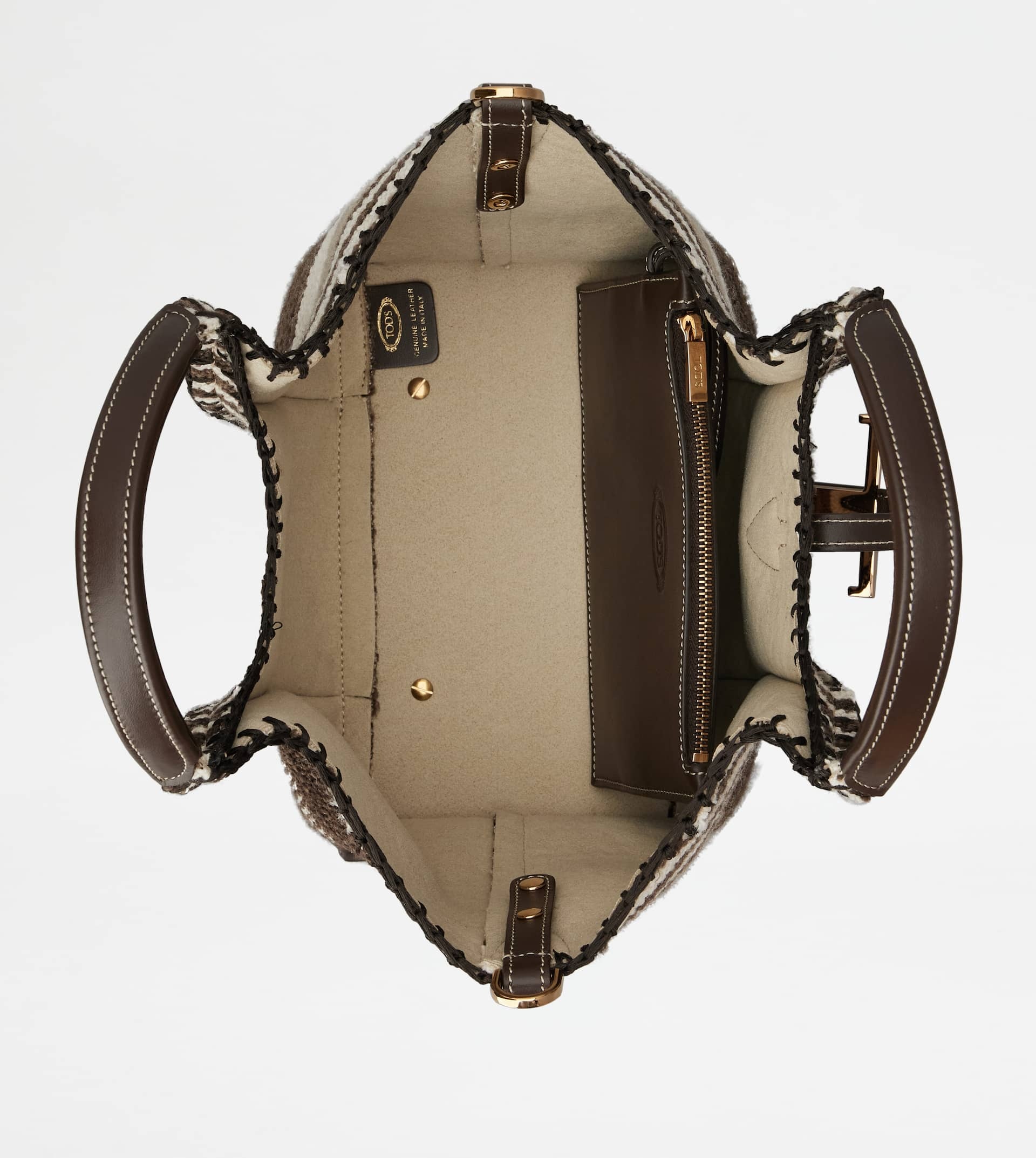 T TIMELESS SHOPPING BAG IN FABRIC AND LEATHER MINI - BROWN - 3