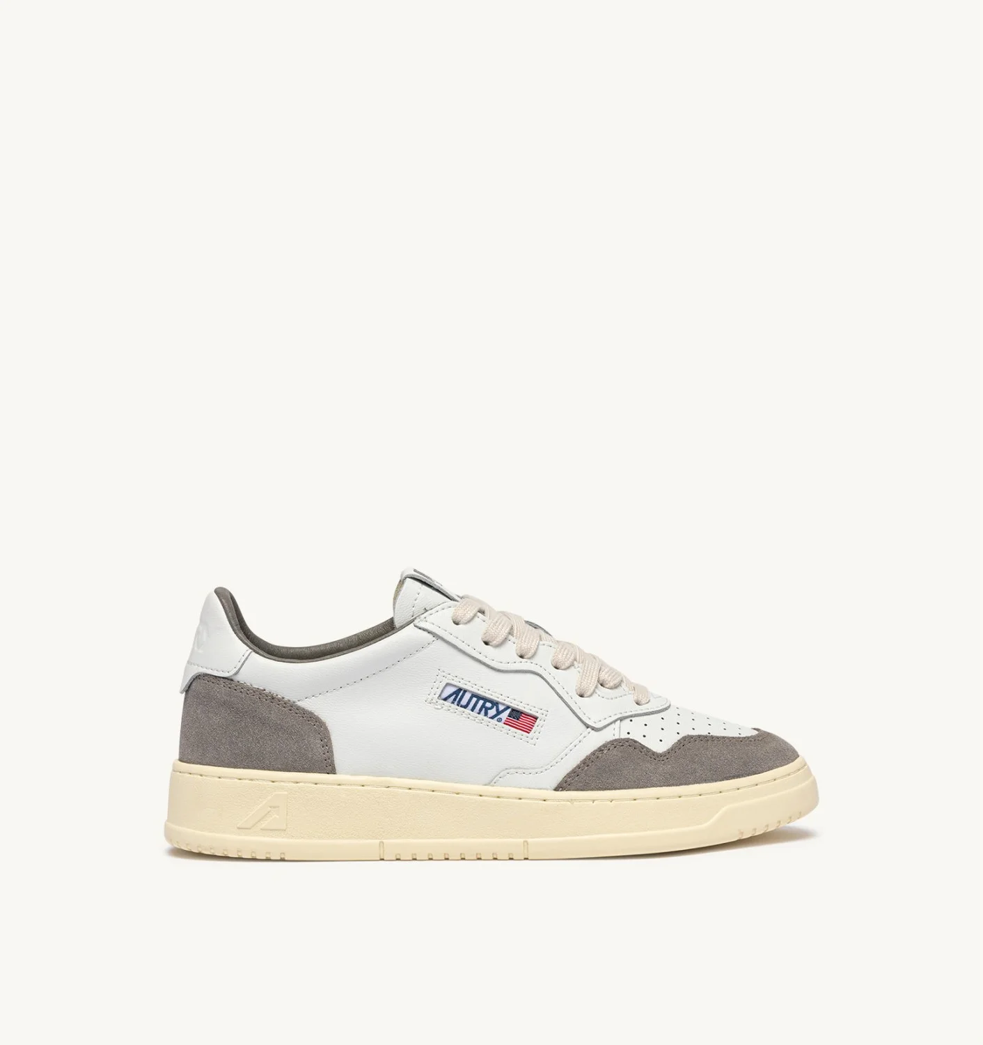 MEDALIST LOW SNEAKERS IN WHITE LEATHER AND CEMENT SUEDE - 1