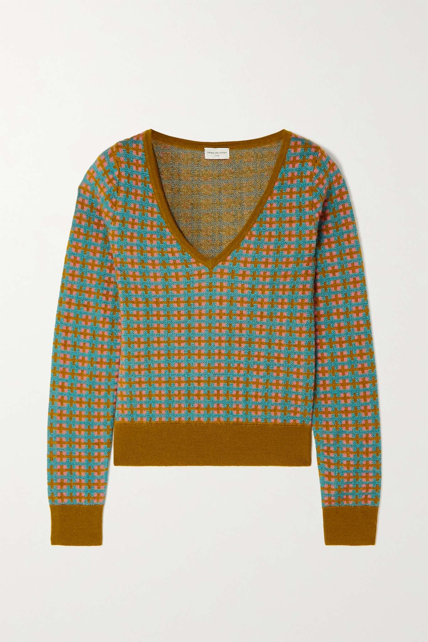 Checked metallic jacquard-knit sweater - 1