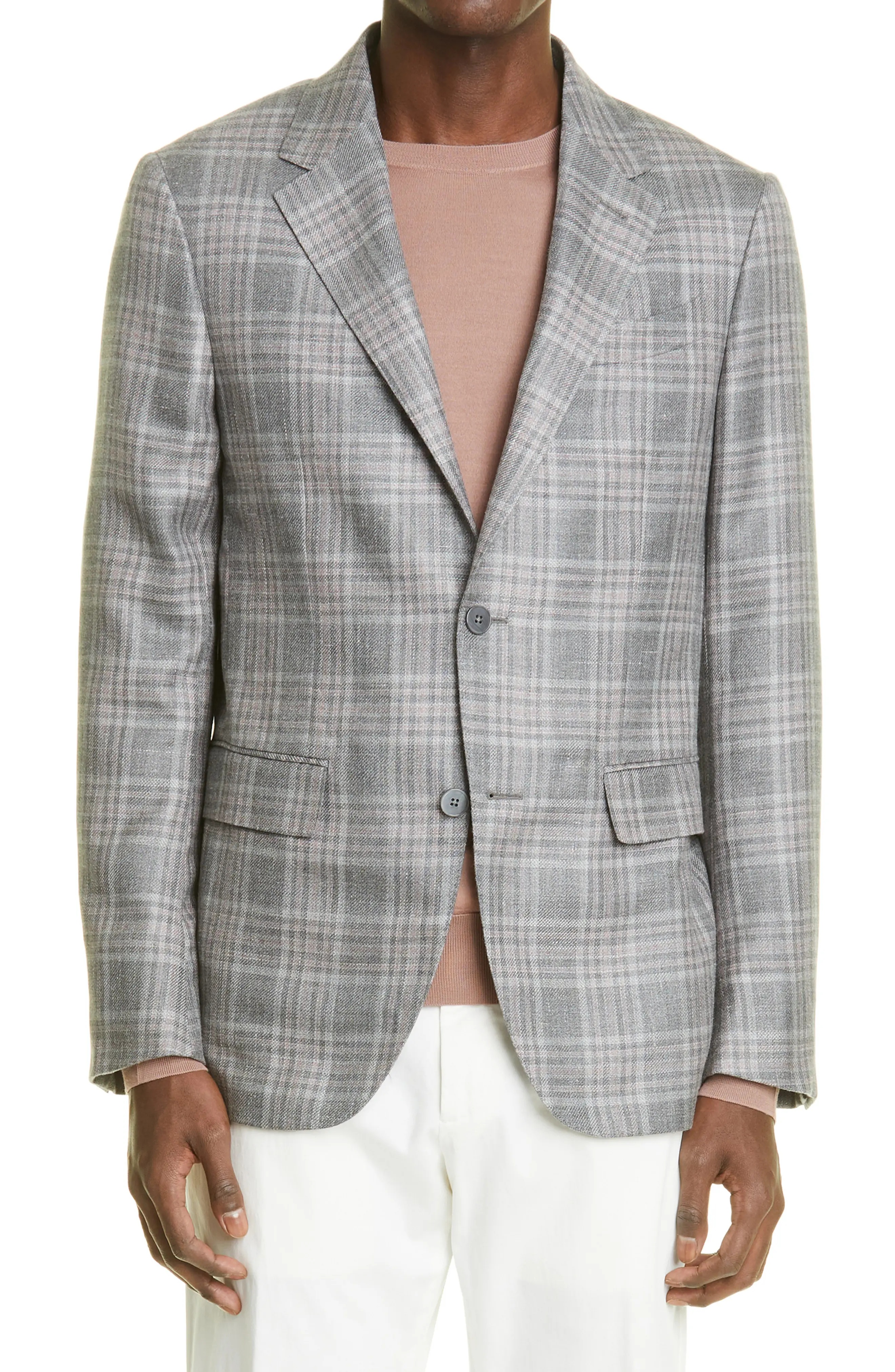 Prince of Wales Easy Fit Cashmere, Silk & Hemp Blazer - 1