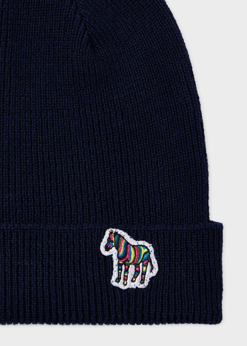 Paul Smith Navy Zebra Logo Wool Beanie outlook