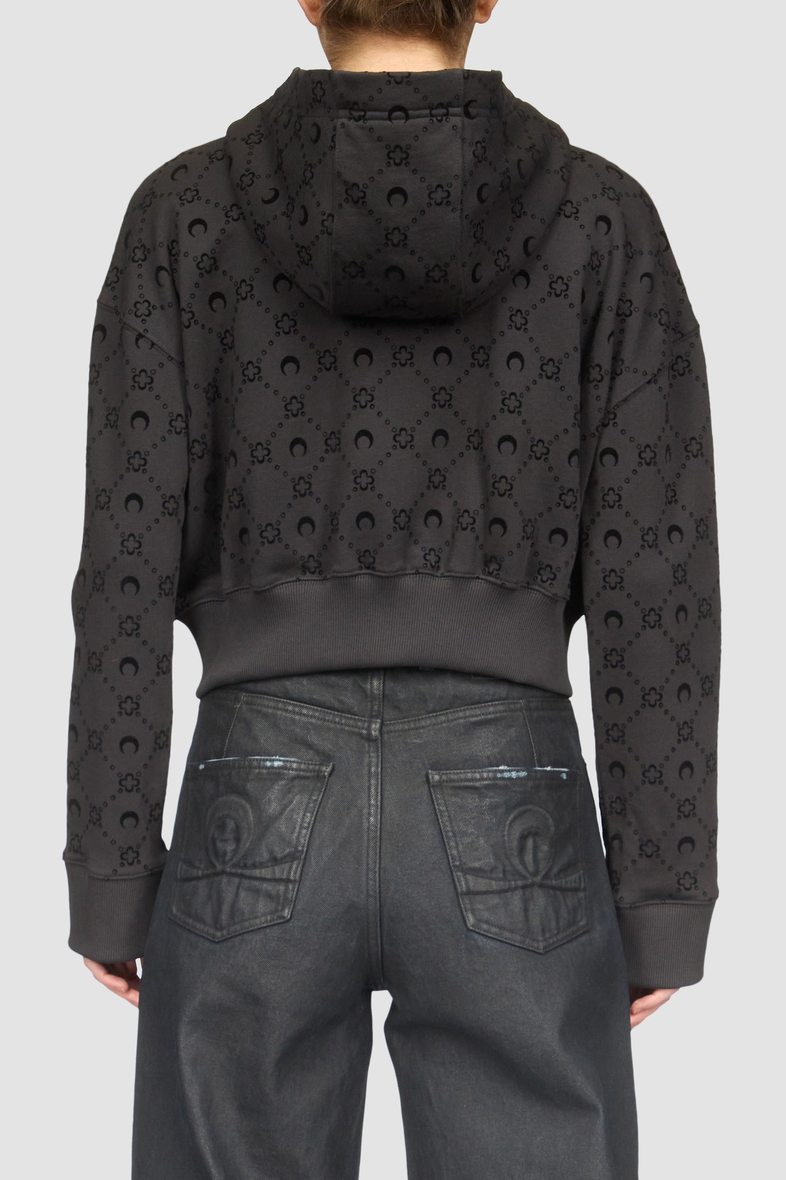 Moonogram Flocked Fleece Cropped Zipped Hoodie - 3