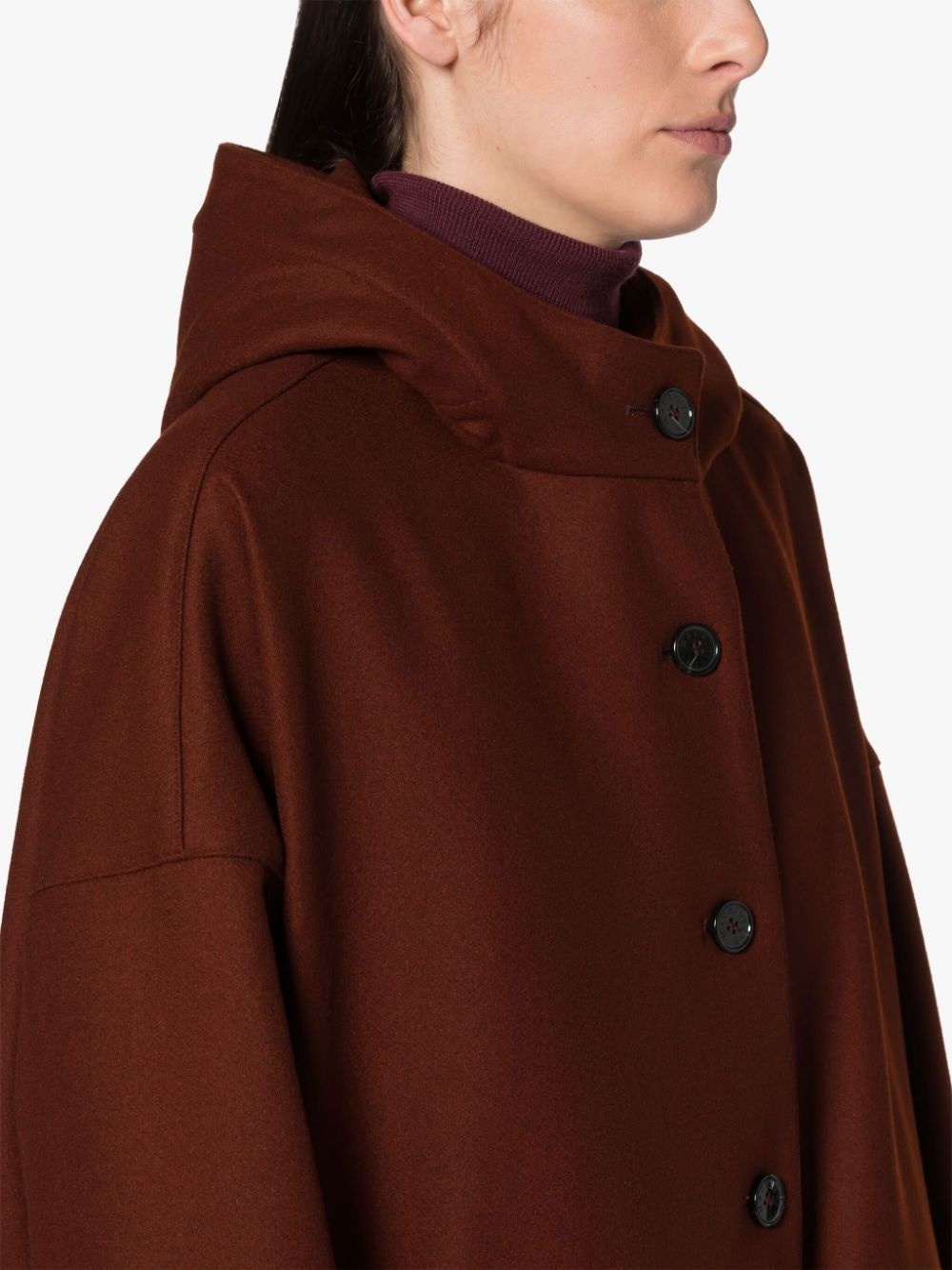 HUMBIE HOOD BROWN WOOL OVERCOAT - 5