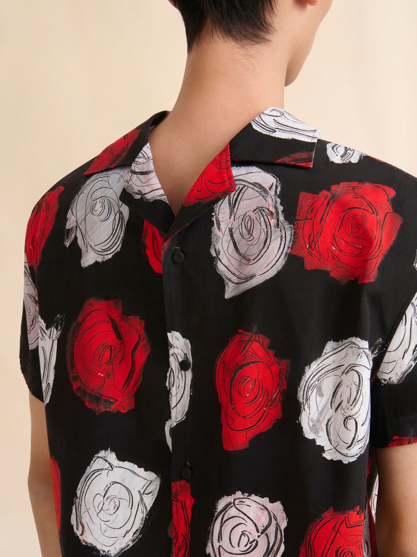 BLACK POPLIN BOWLING SHIRT WITH MERCURY PRINT - 4