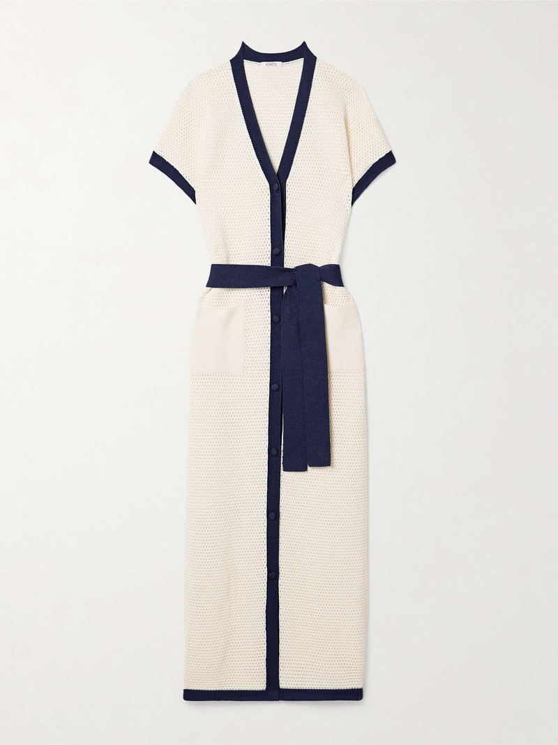 ERES Bayadere Chavire belted two-tone open-knit cotton-blend maxi dress Ecru outlook