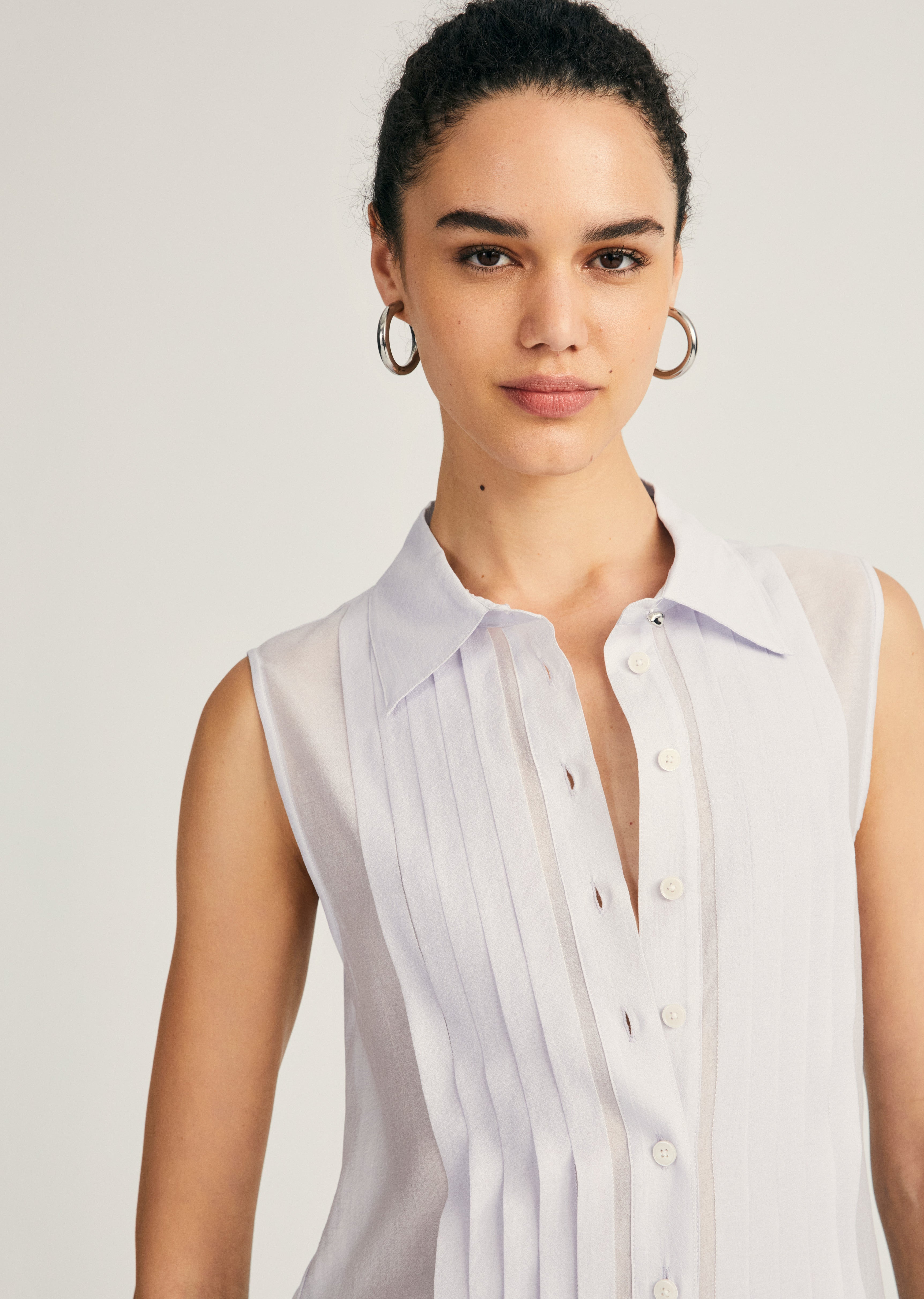 JANET SLEEVELESS TUXEDO SHIRT - 2