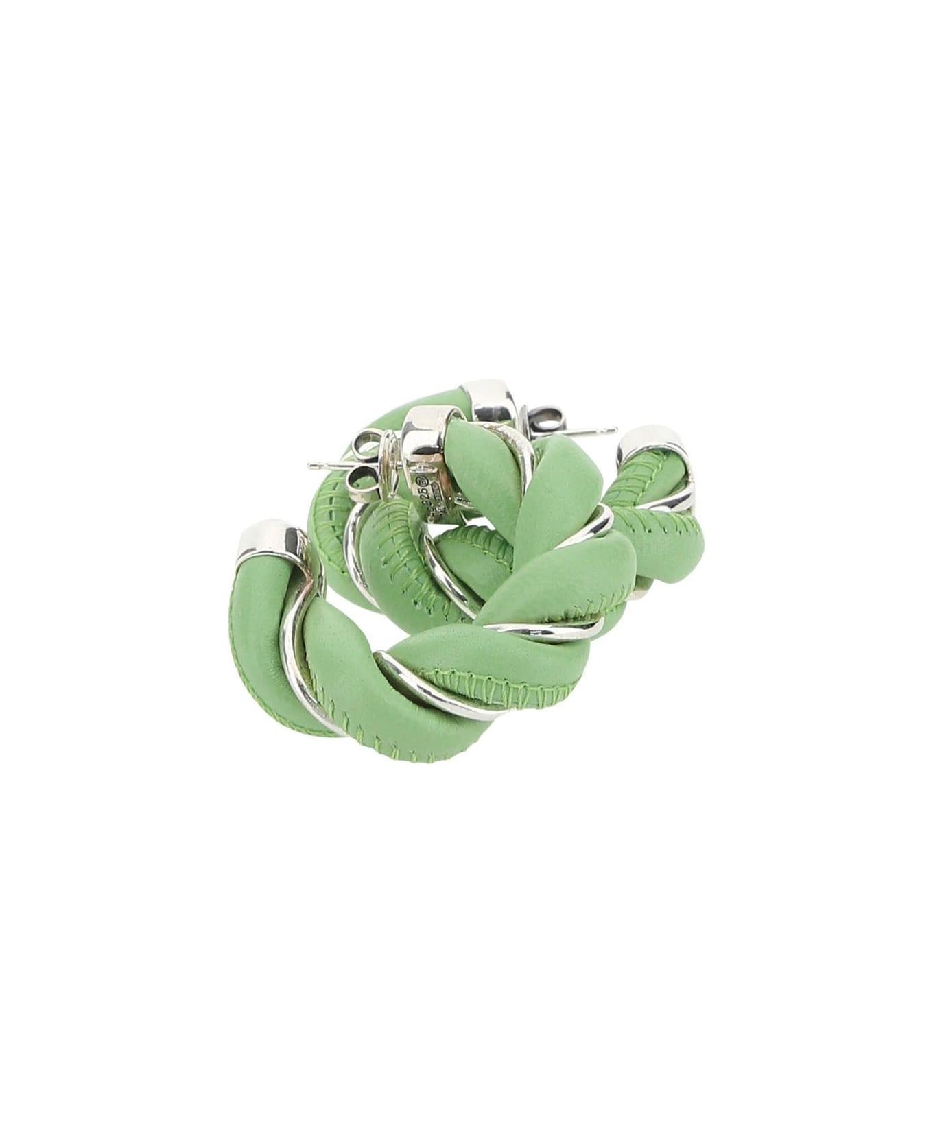 Pastel Green Nappa Leather And 925 Silver Earrings - 2