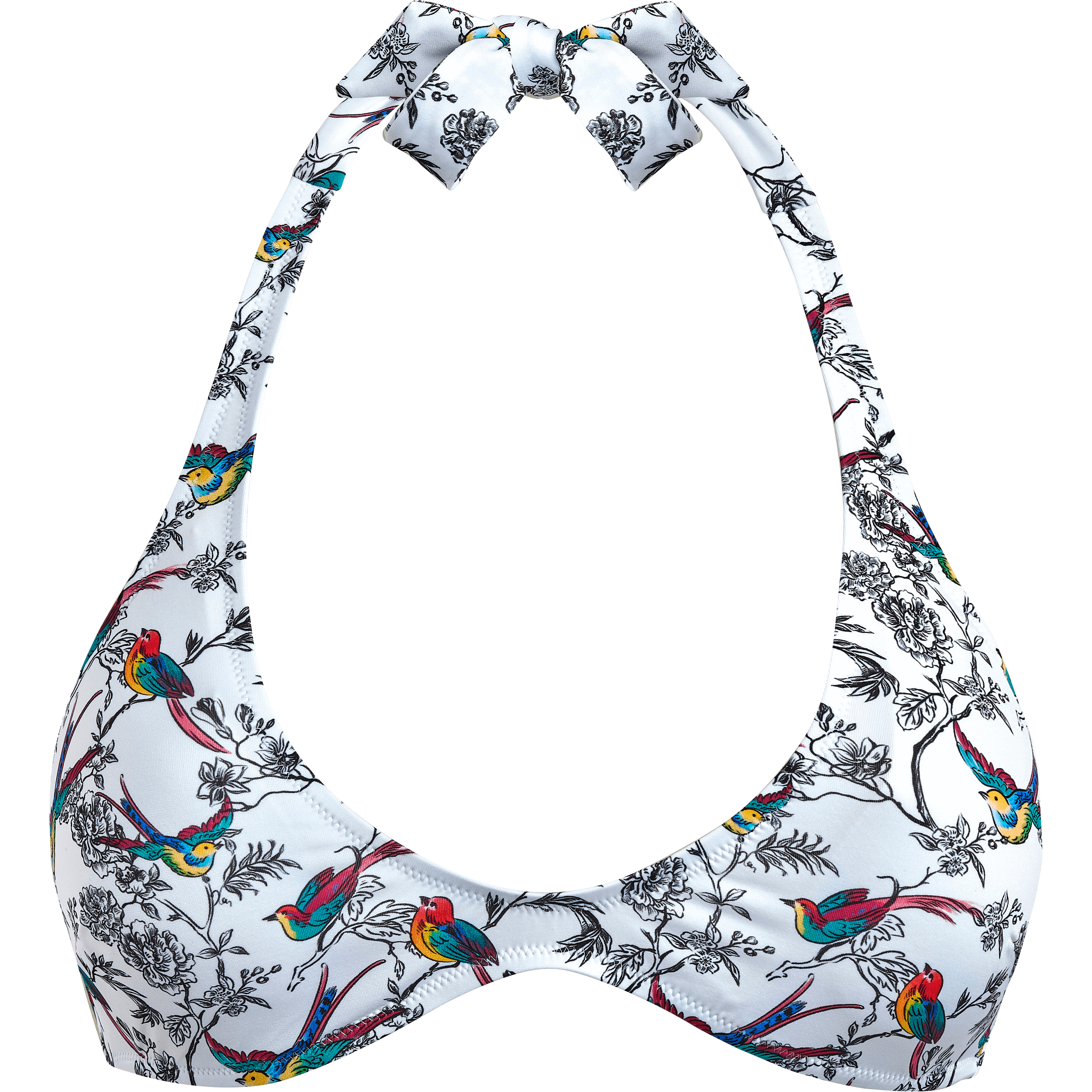 Women Round Neckline Bikini Top Rainbow Birds - 1
