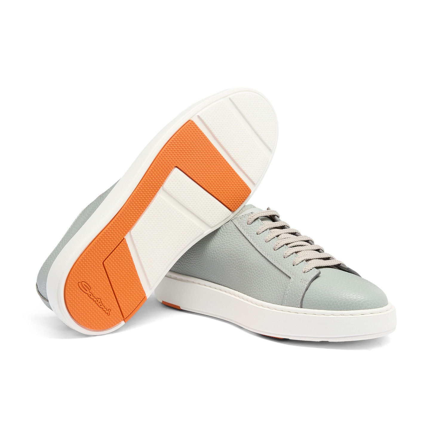 Men's light blue tumbled leather sneaker - 4