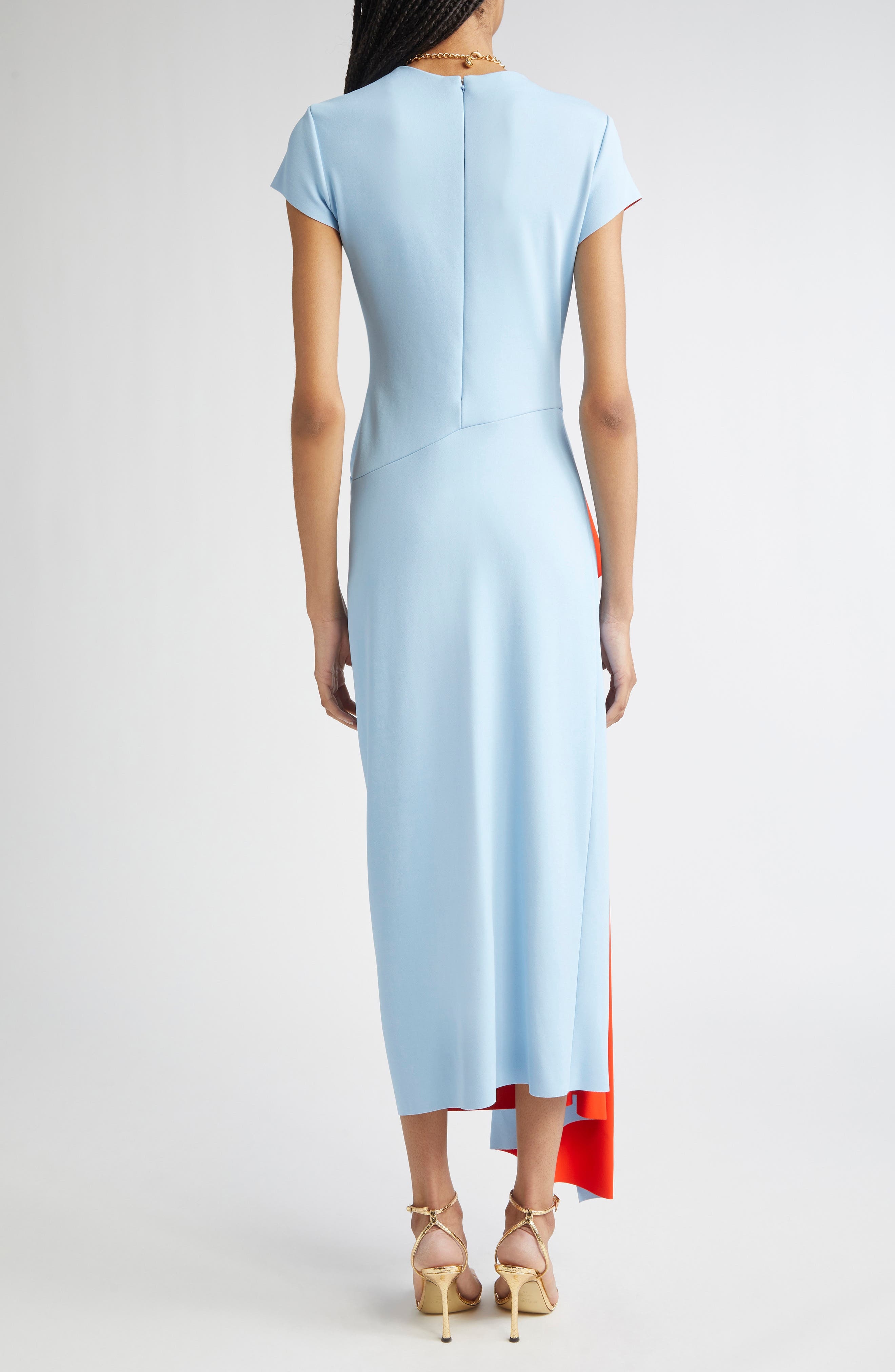 Oscar de la Renta Drape Front Double Face Jersey Dress in Blue/Carnelian at Nordstrom - 2