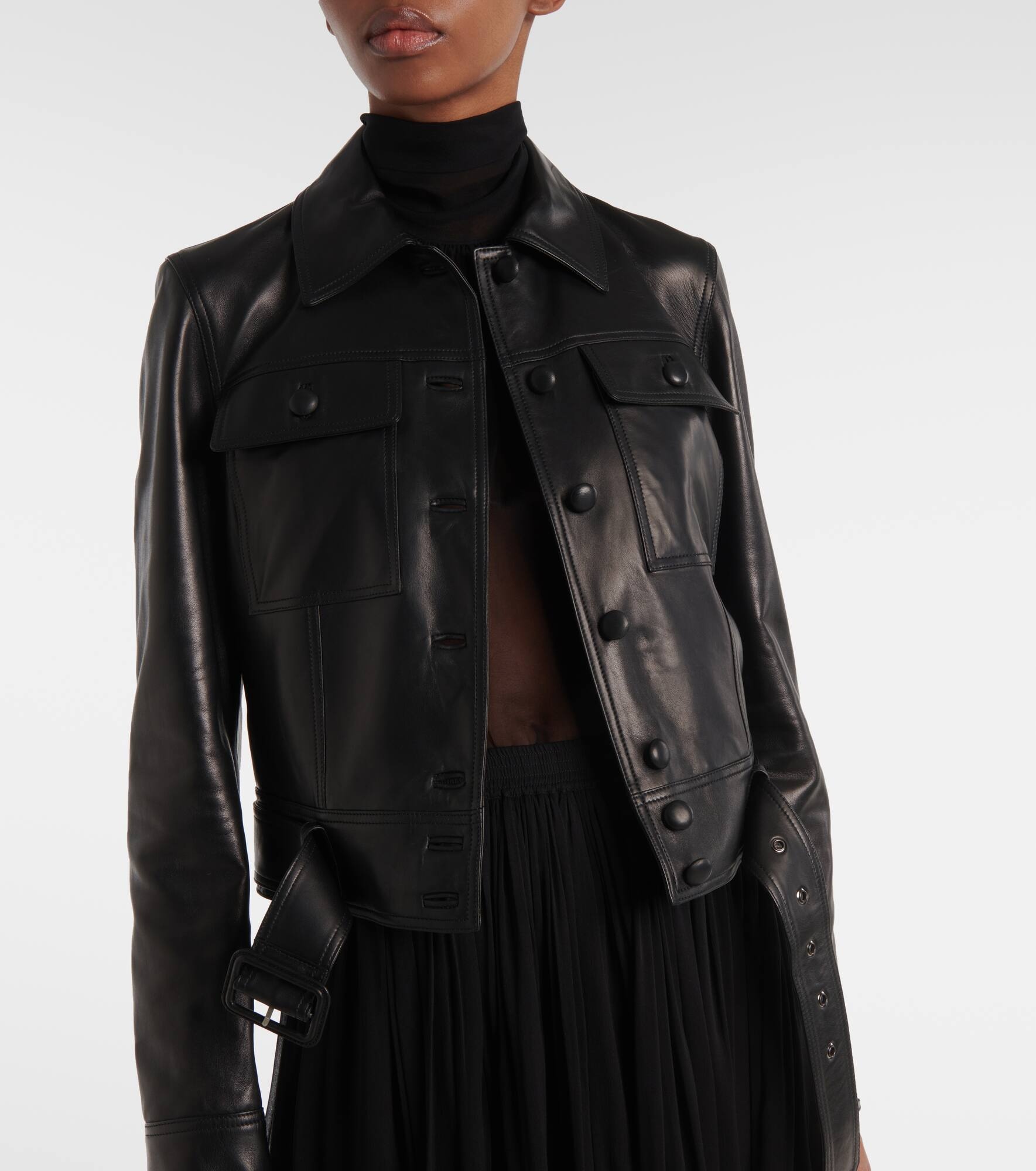 Cropped leather jacket - 6