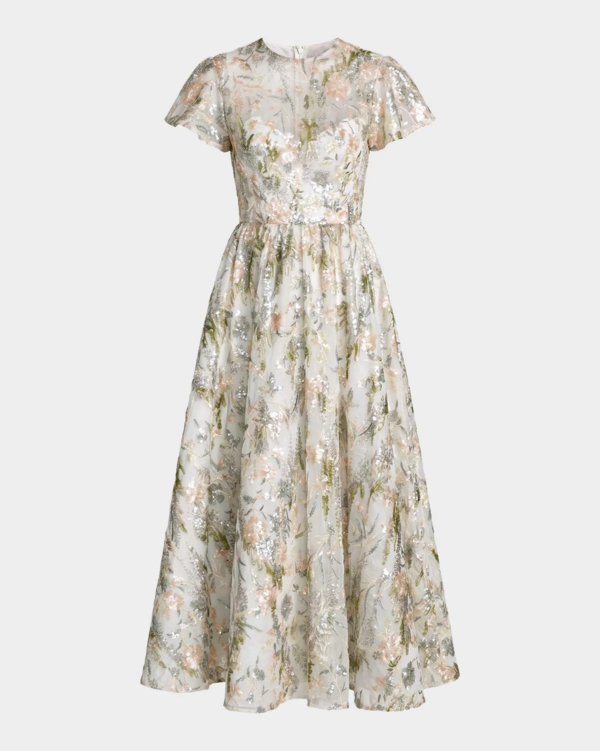 Sequin Floral-Embroidered Tulle Midi Dress - 1