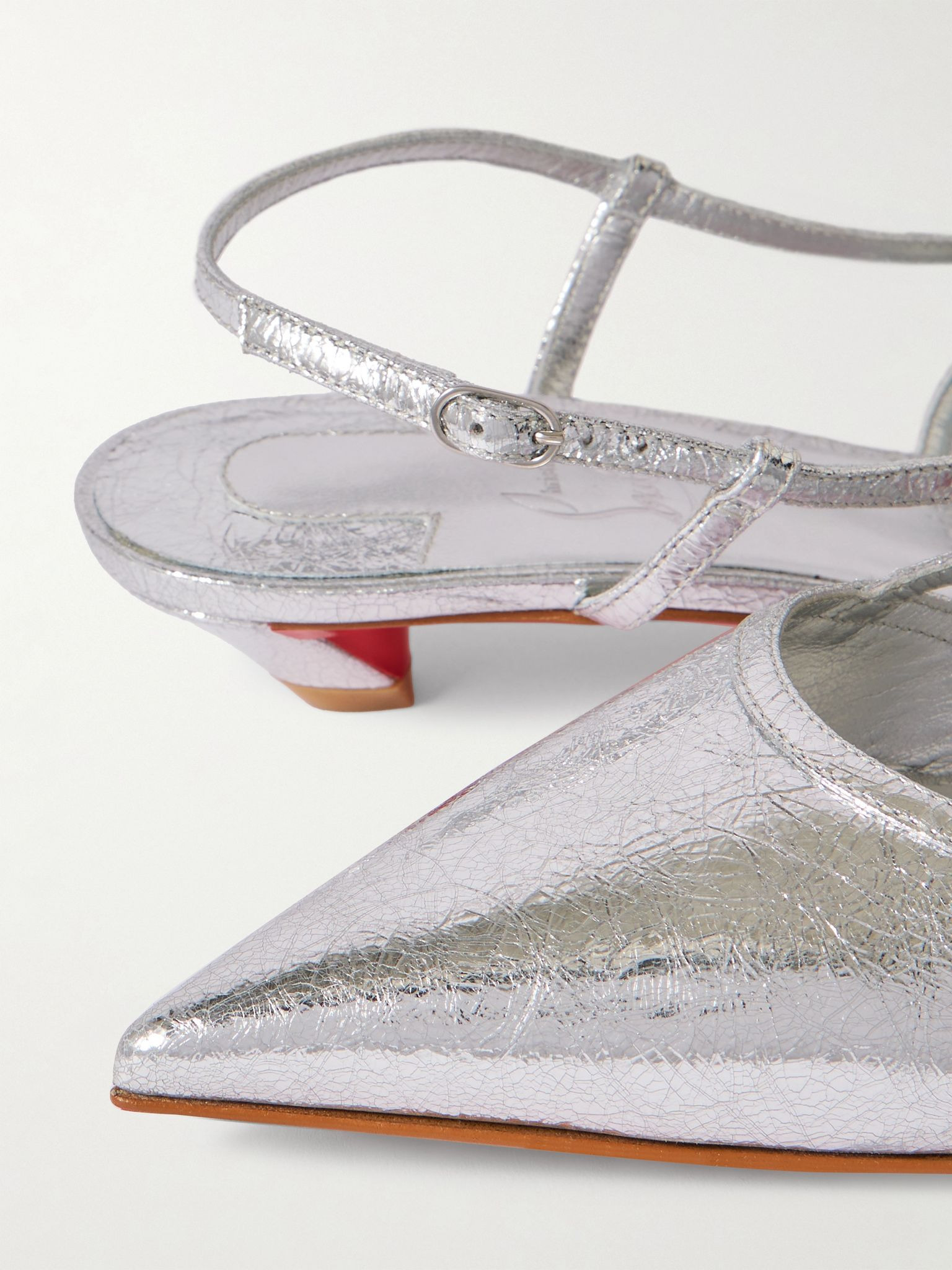 Miss Z Slingina 25 metallic crinkled-leather slingback pumps Silver - 4