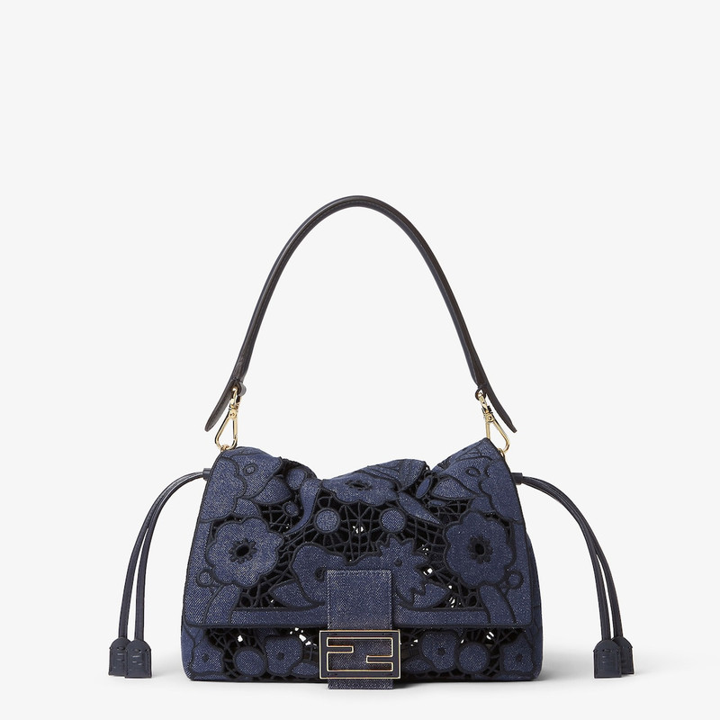Mamma Baguette Medium Dark blue Floral À Jour denim bag 1
