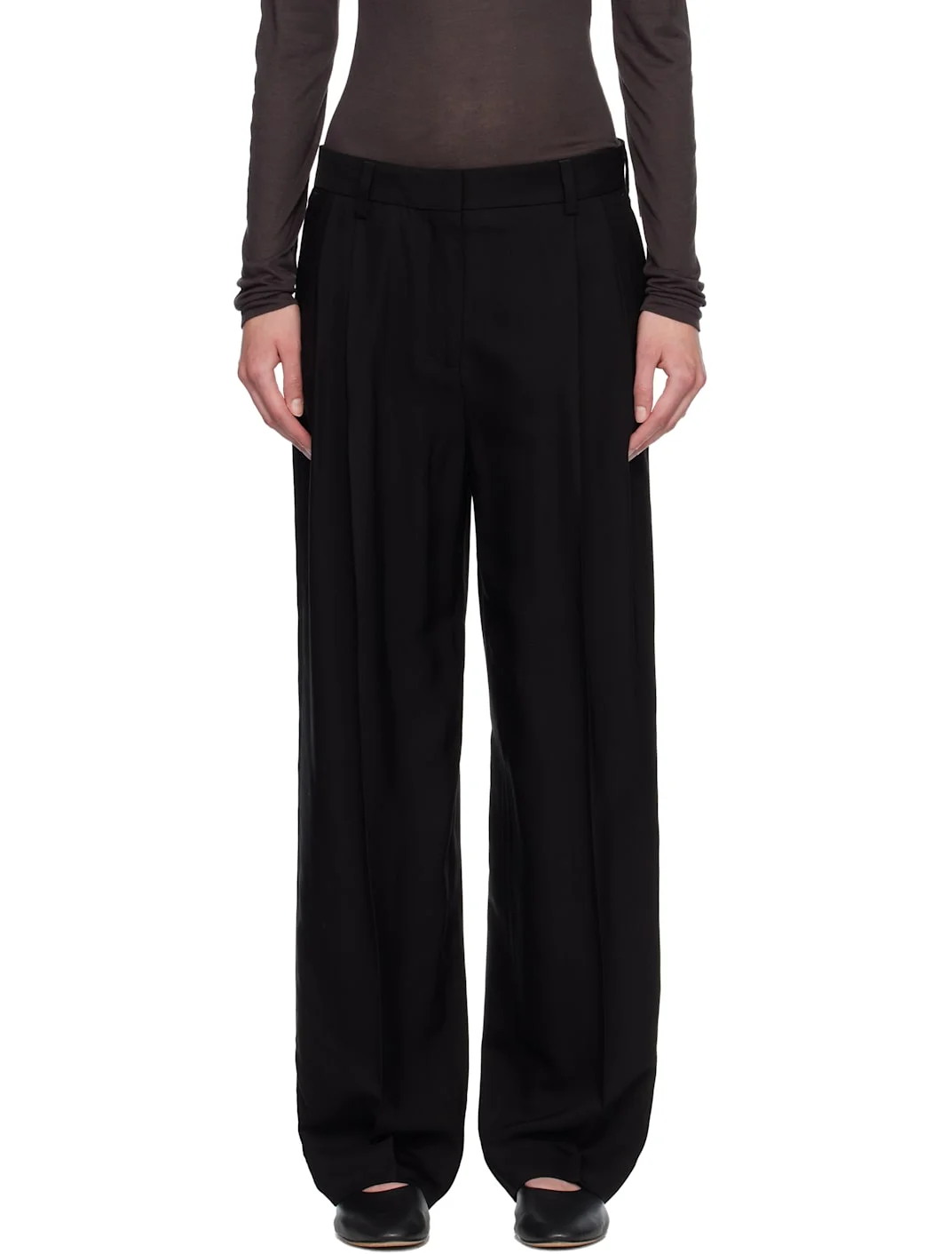 Black Double-Pleat Fluid Trousers - 1