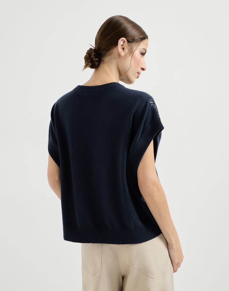 Brunello Cucinelli Virgin wool, cashmere and silk sweater with dazzling check embroidery outlook