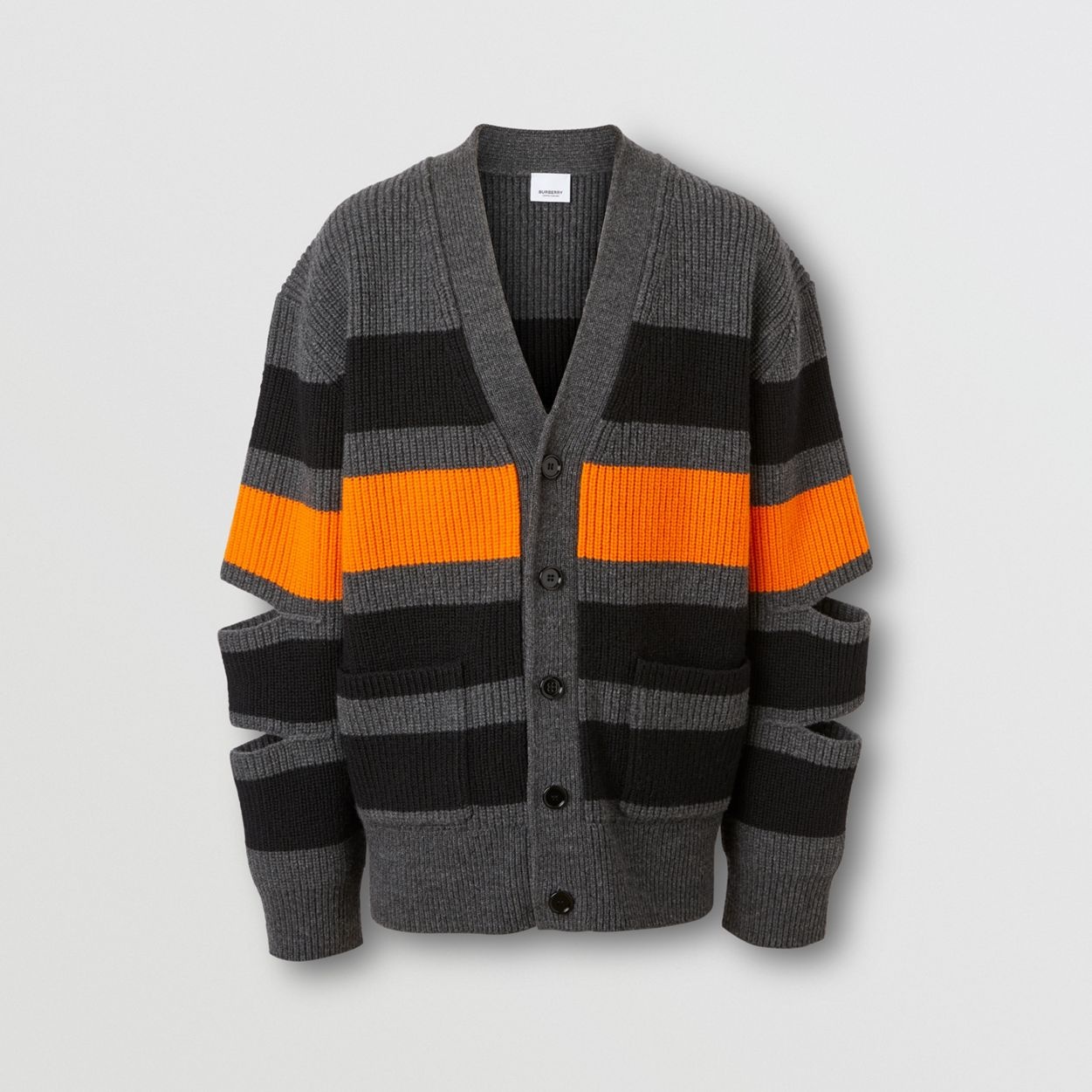 Cut-out Detail Striped Wool Cashmere Cardigan - 1