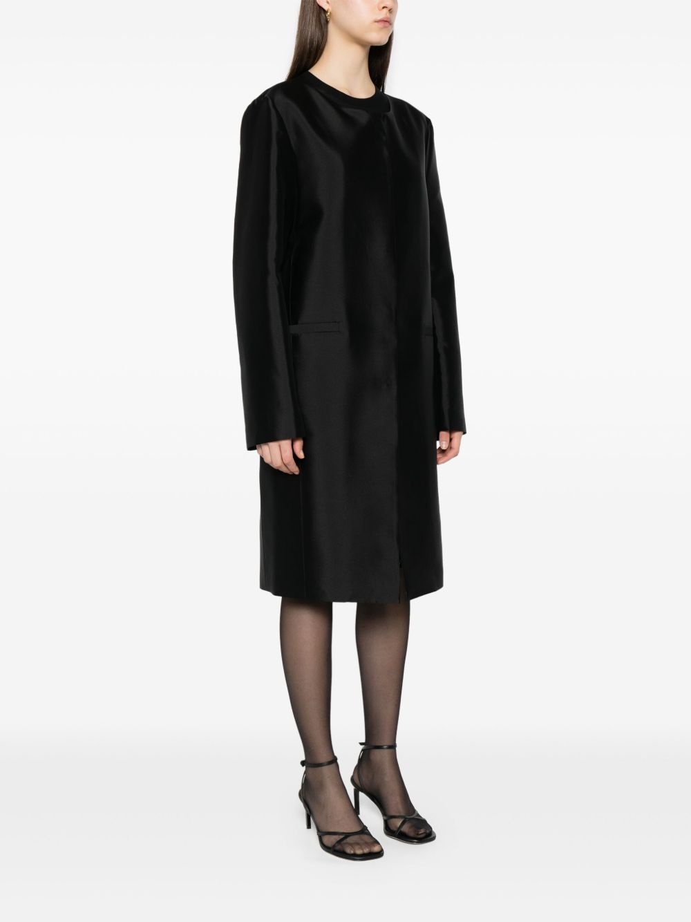 collarless silk coat - 3