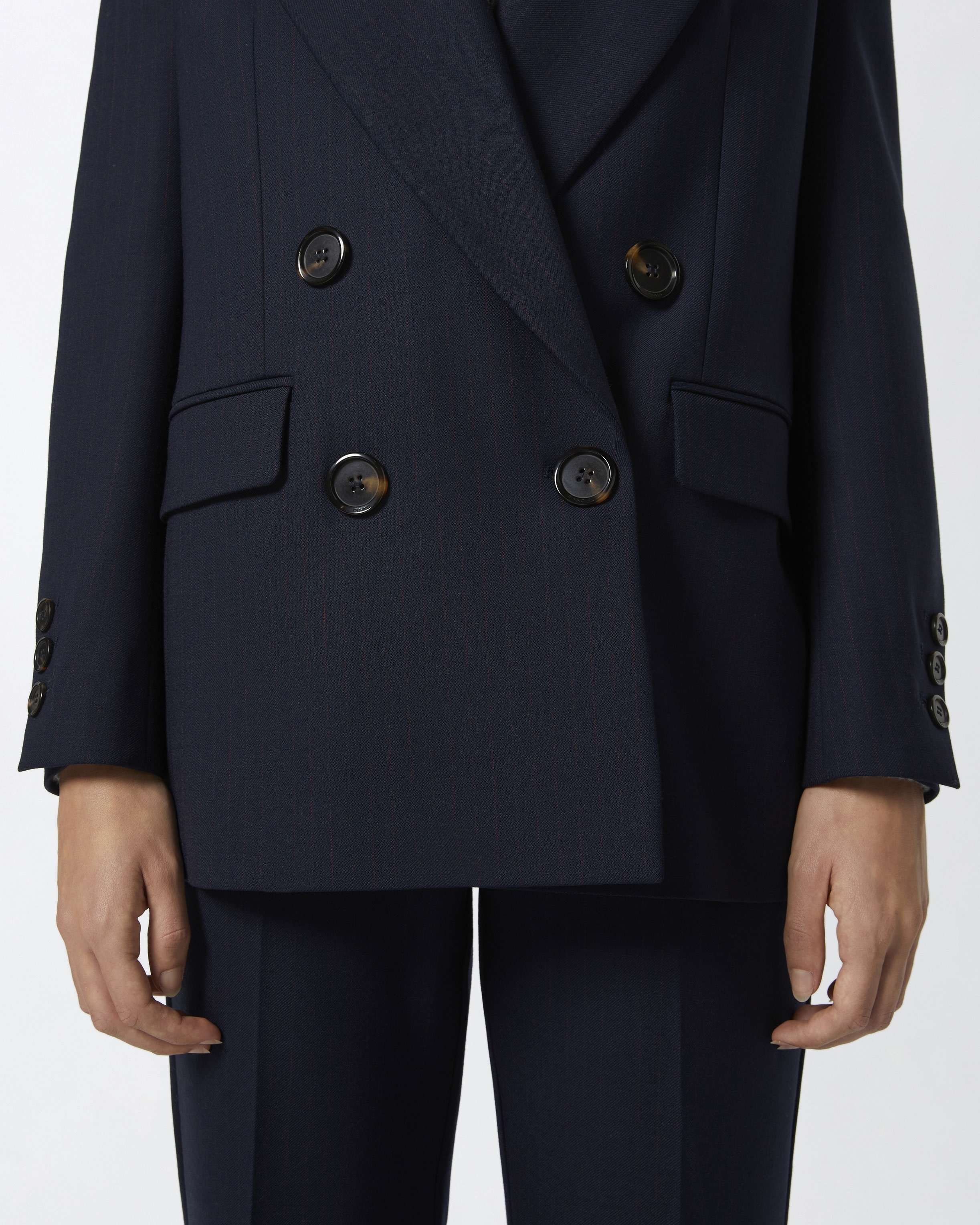 DOUBLE-BREASTED PINSTRIPED BLAZER WITH HORN BUTTONS - 5