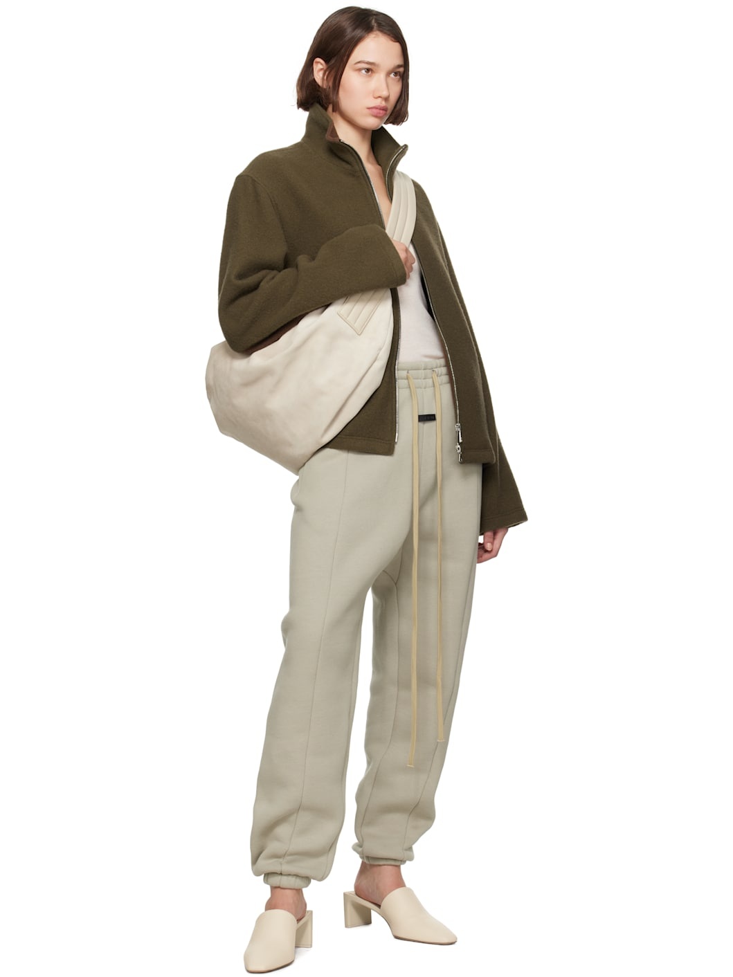 Beige Suede Shell Bag - 4