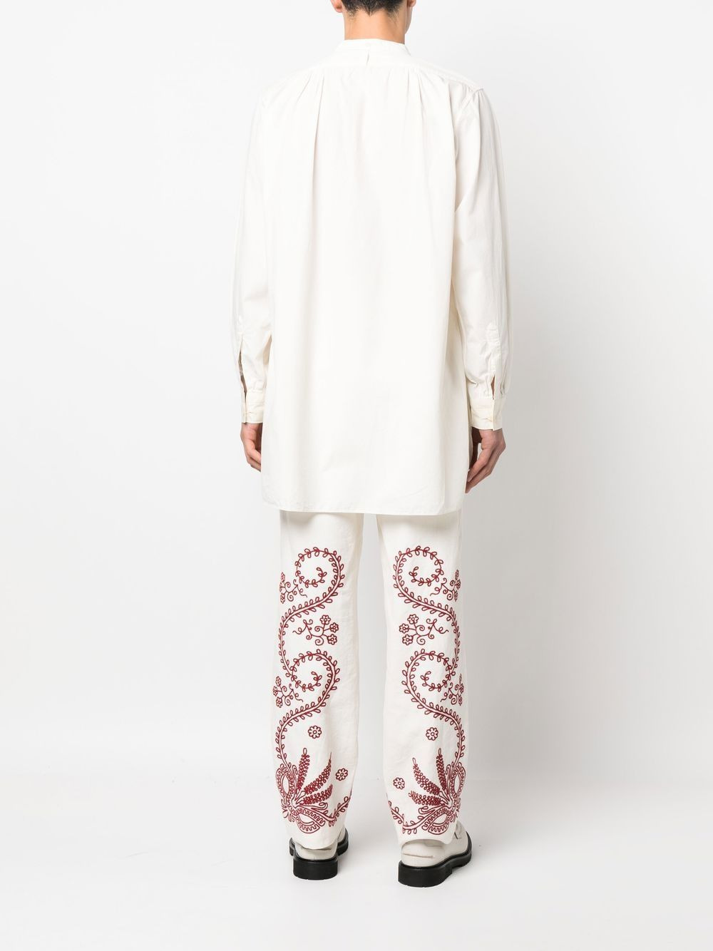 logo-embroidered collarless shirt - 4