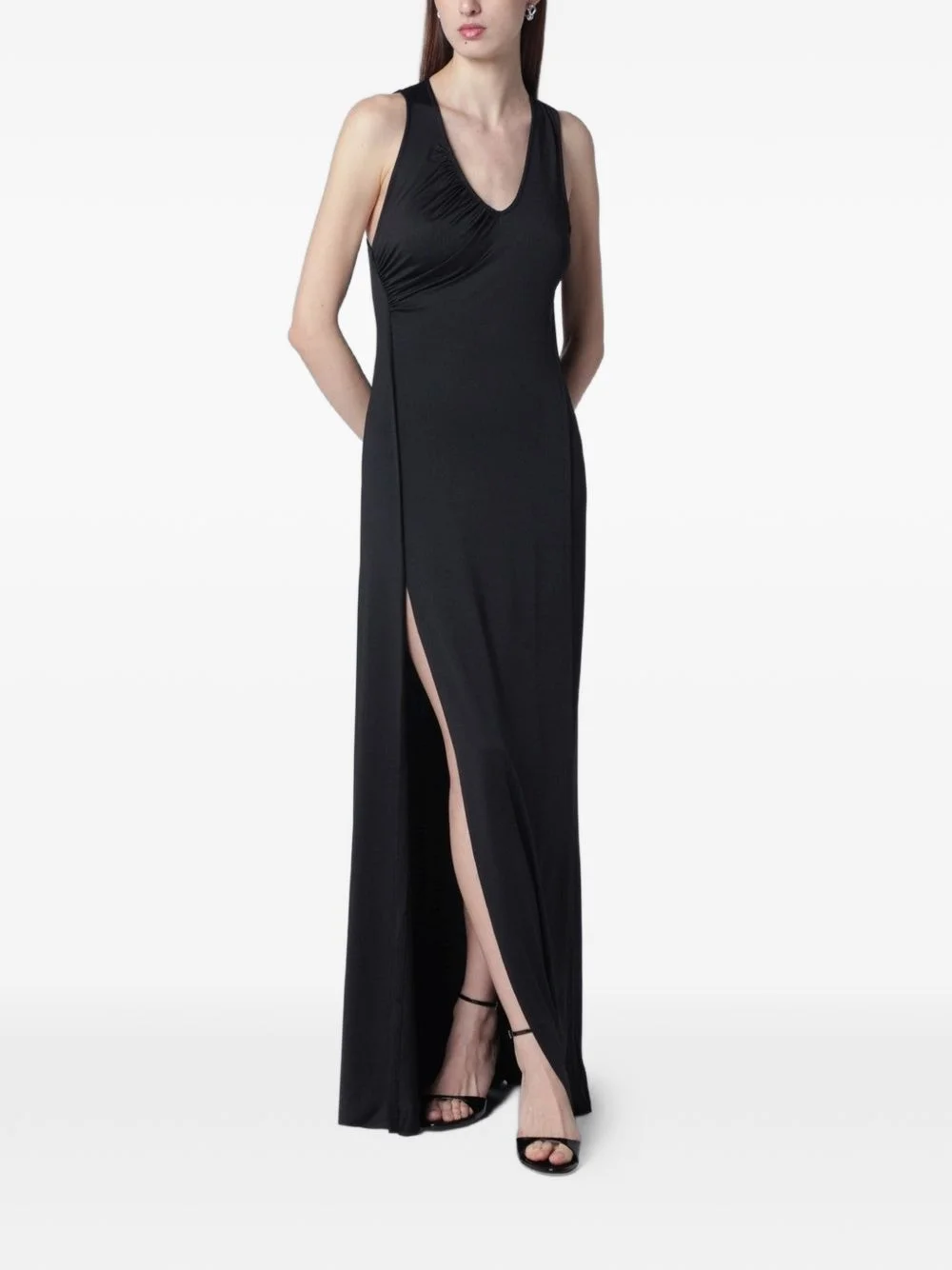 ruched V-neck dress - 1