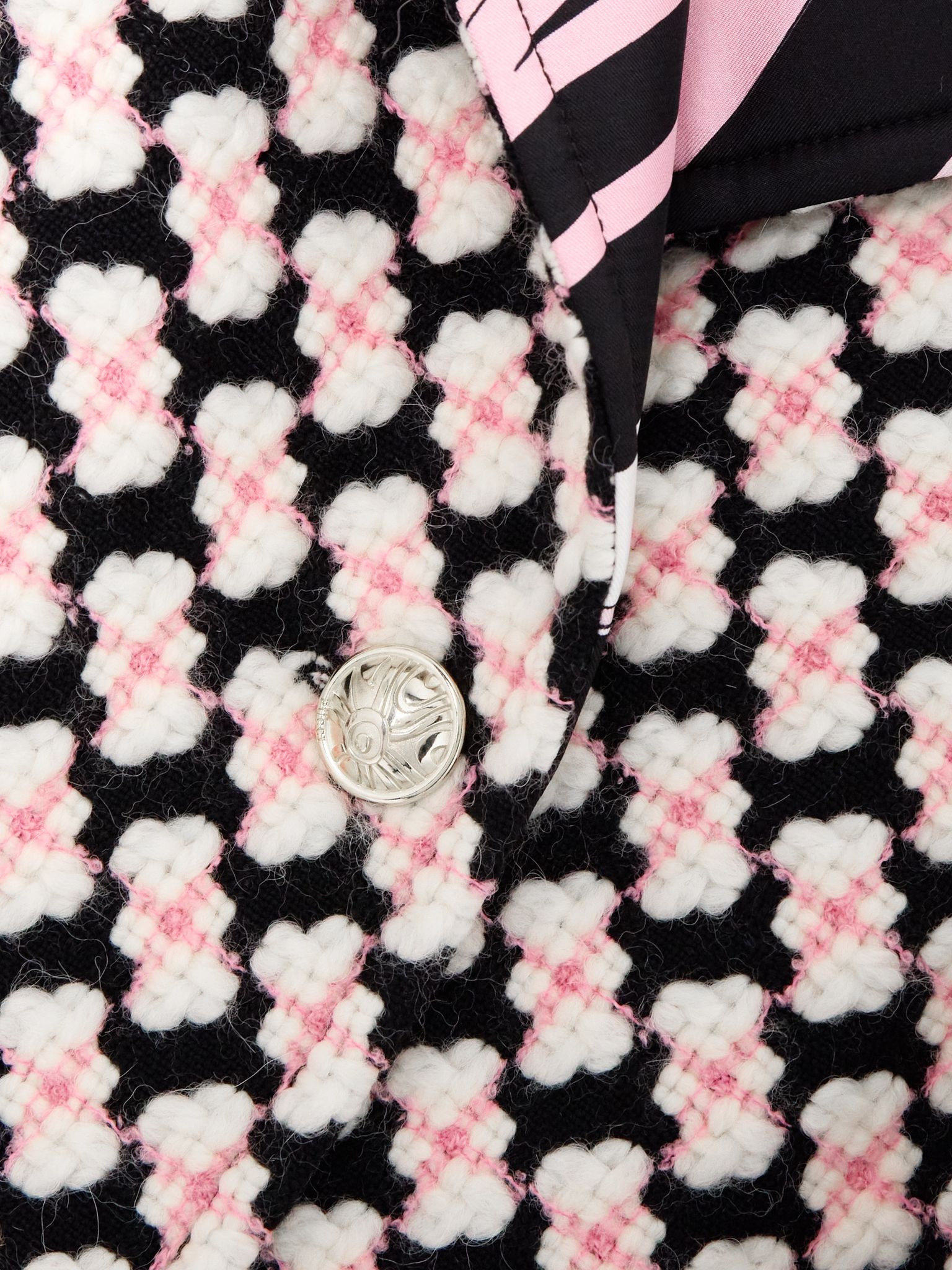 Reversible double-breasted printed silk-twill and wool-blend tweed jacket Pink - 5