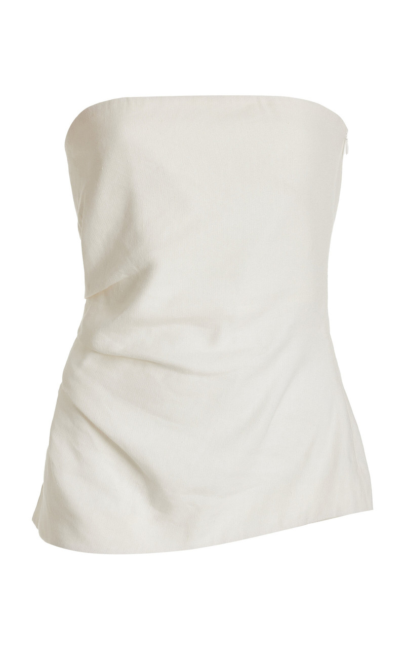 Dorian Gathered Linen-Blend Strapless Top ivory - 1
