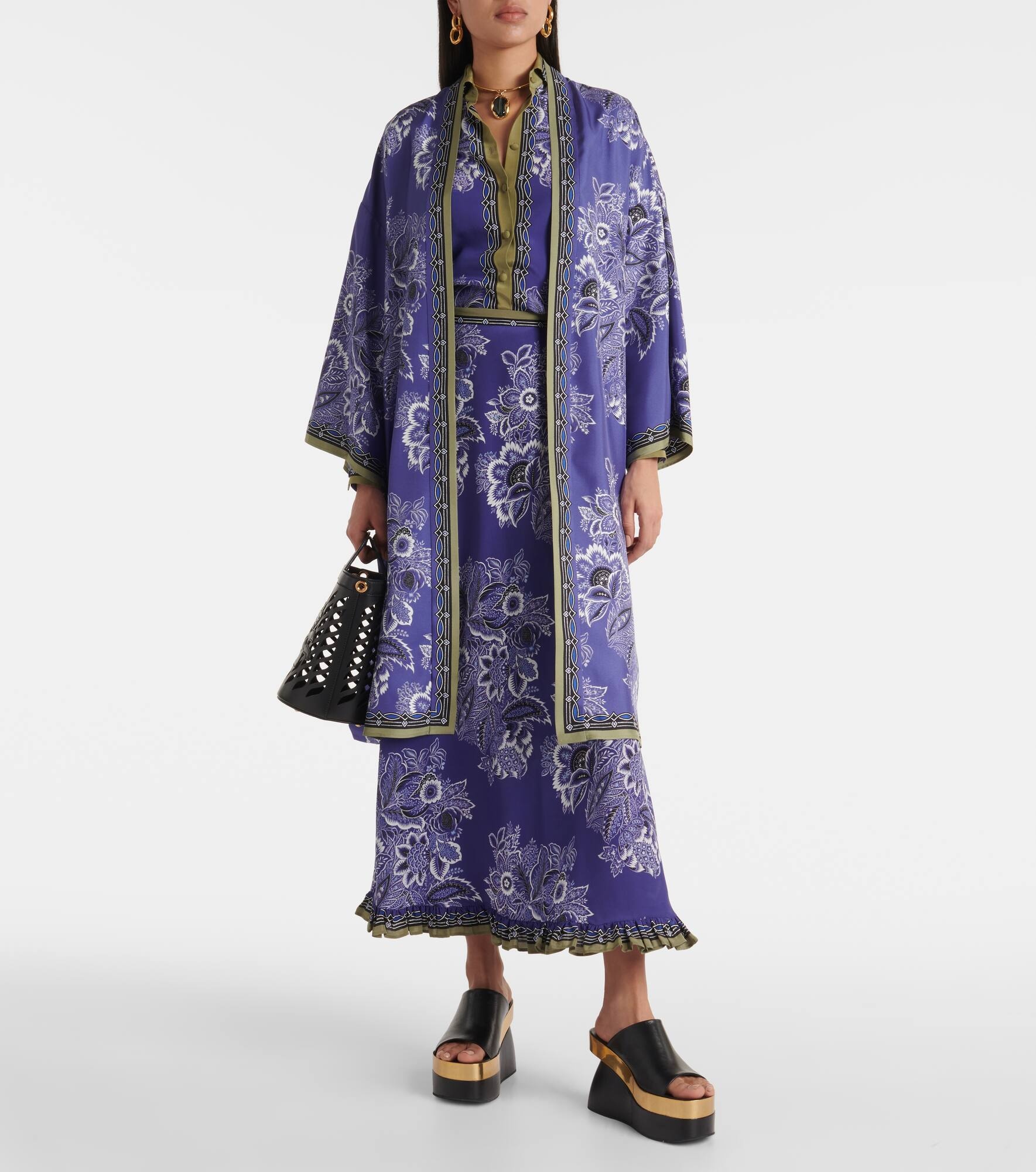 Printed silk twill robe - 6