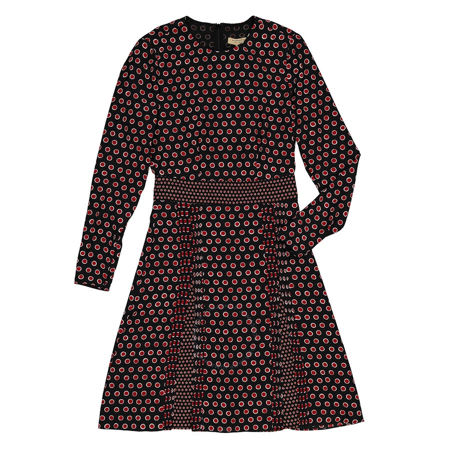 Burberry Spot Print Long-sleeve Silk Dress - 1
