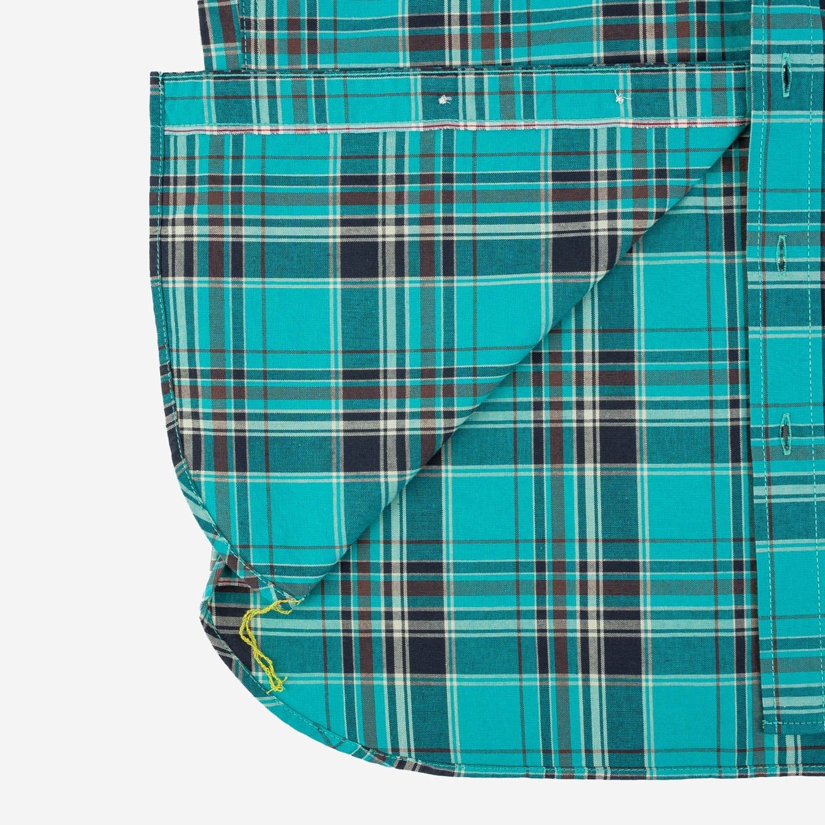 IHSH-360-GRN 5oz Selvedge Madras Check Short Sleeve Work Shirt - Green - 13