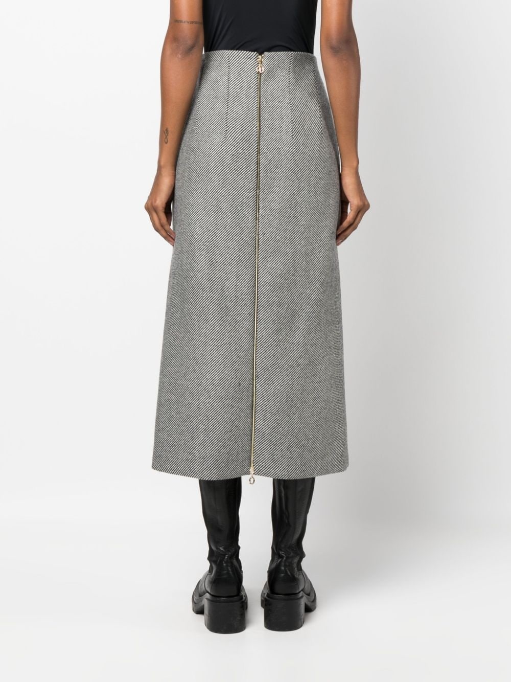 stripe-pattern virgin wool midi skirt - 4