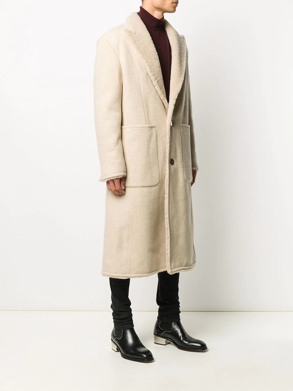 shearling-lined peak lapels coat - 3