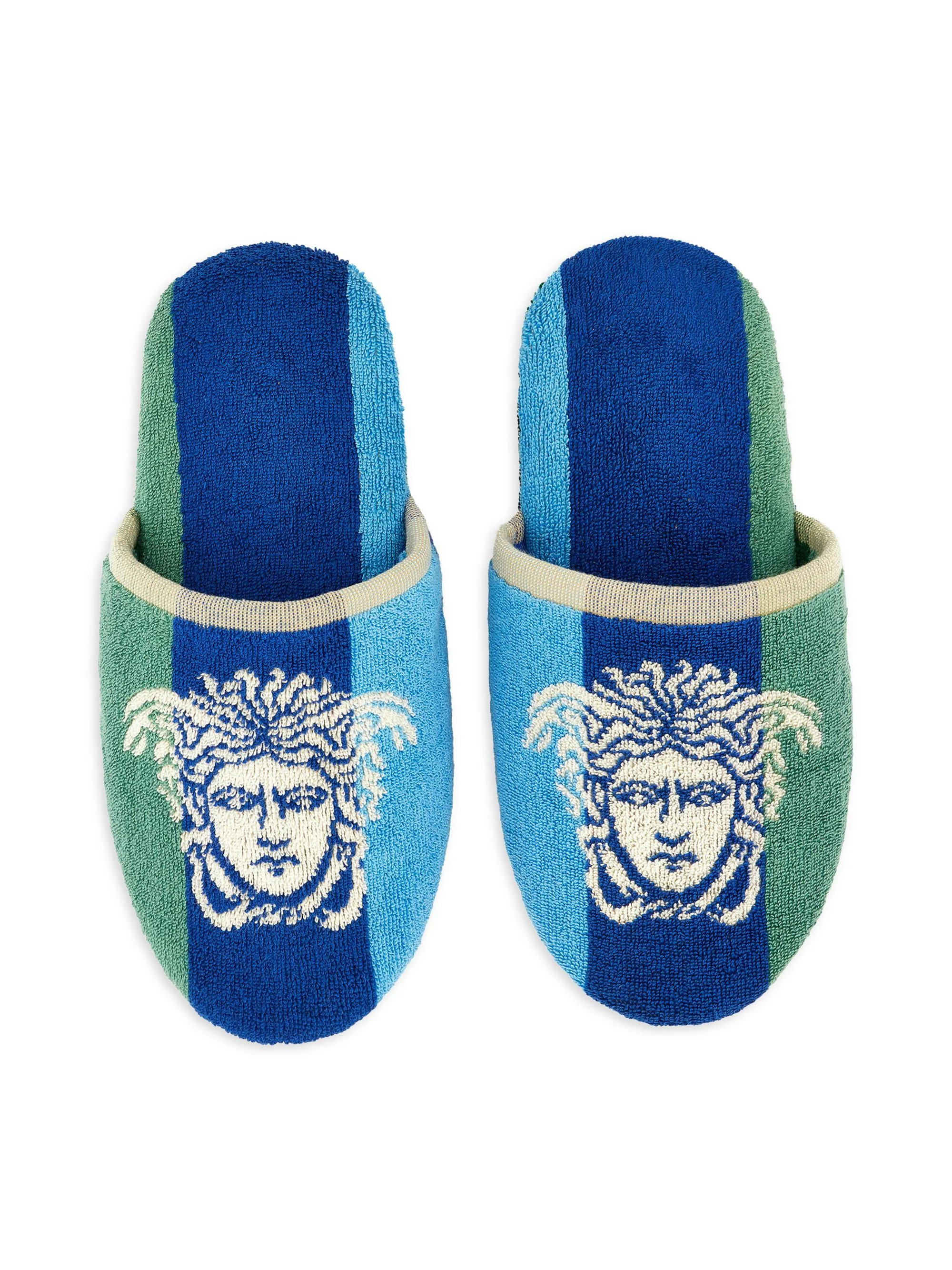 Men's Medusa Jacquard Striped Jersey Slippers - Blue Multicolor - 1