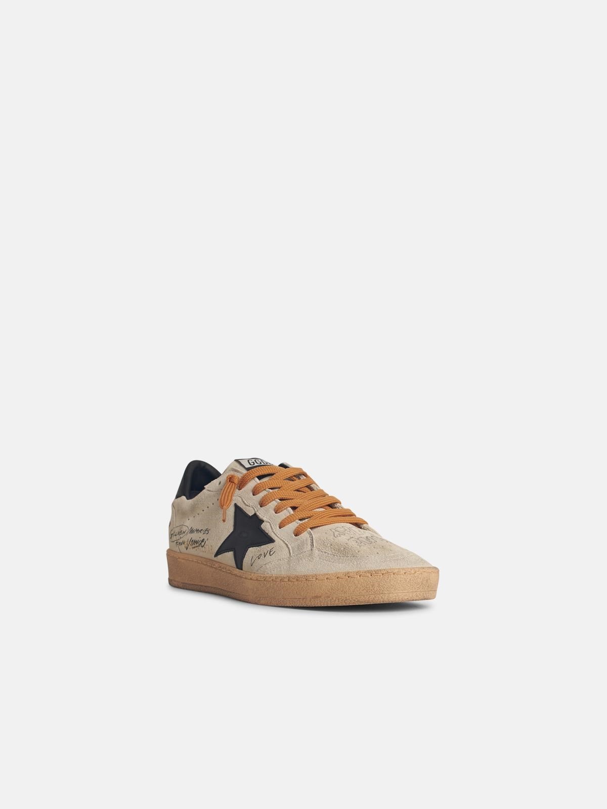 MEN'S BALL-STAR IN GREY SUEDE WITH BLACK LEATHER STAR AND HEEL - 2
