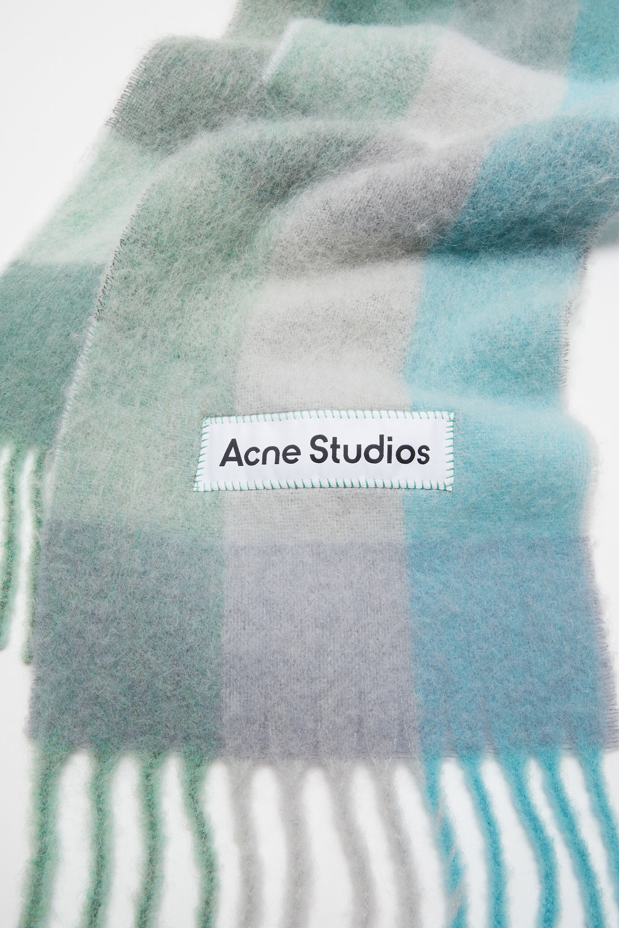 Mohair checked scarf - Turquoise/Grey/Mint Green - 4