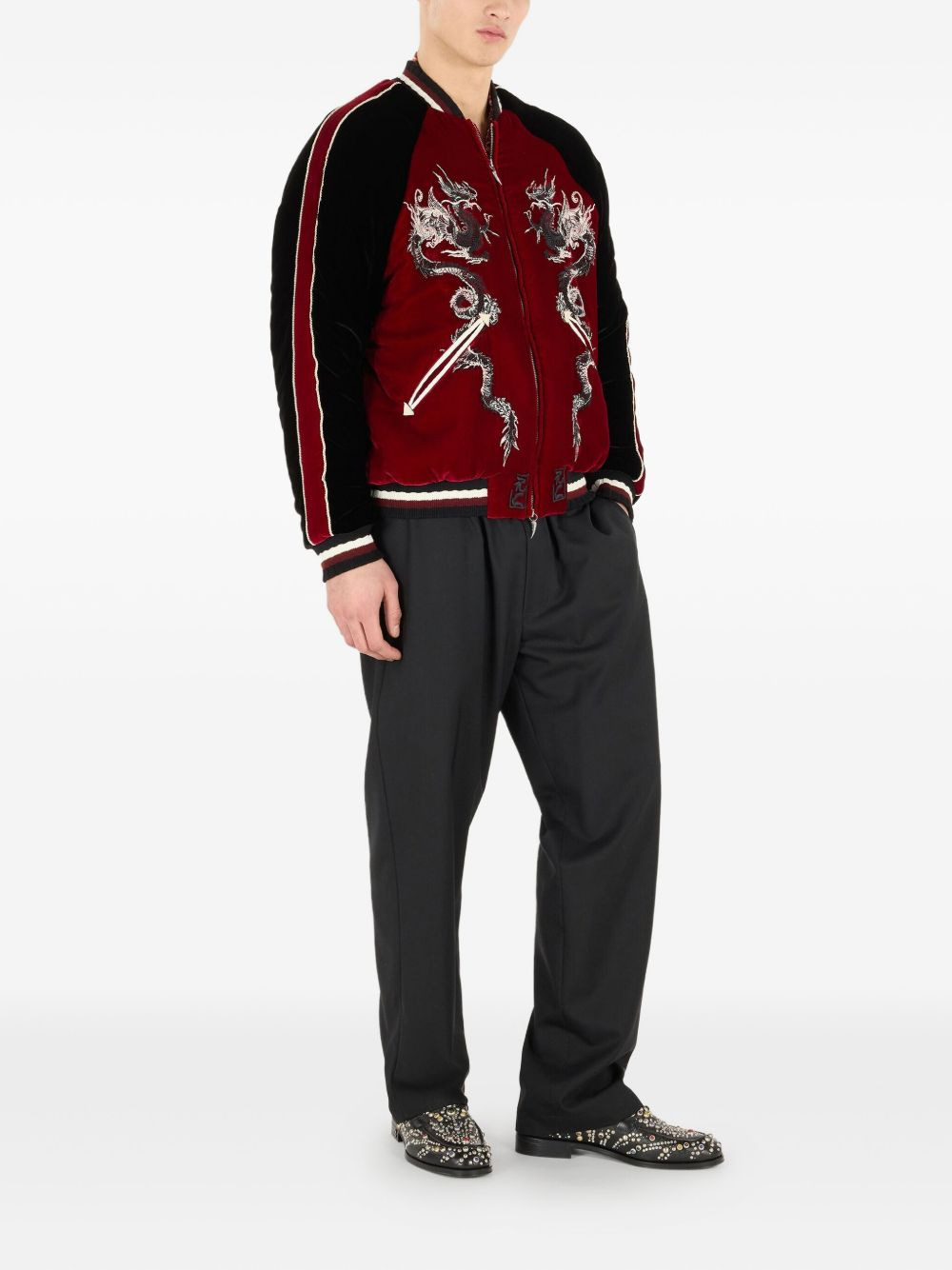 dragon-embroidered bomber jacket - 3