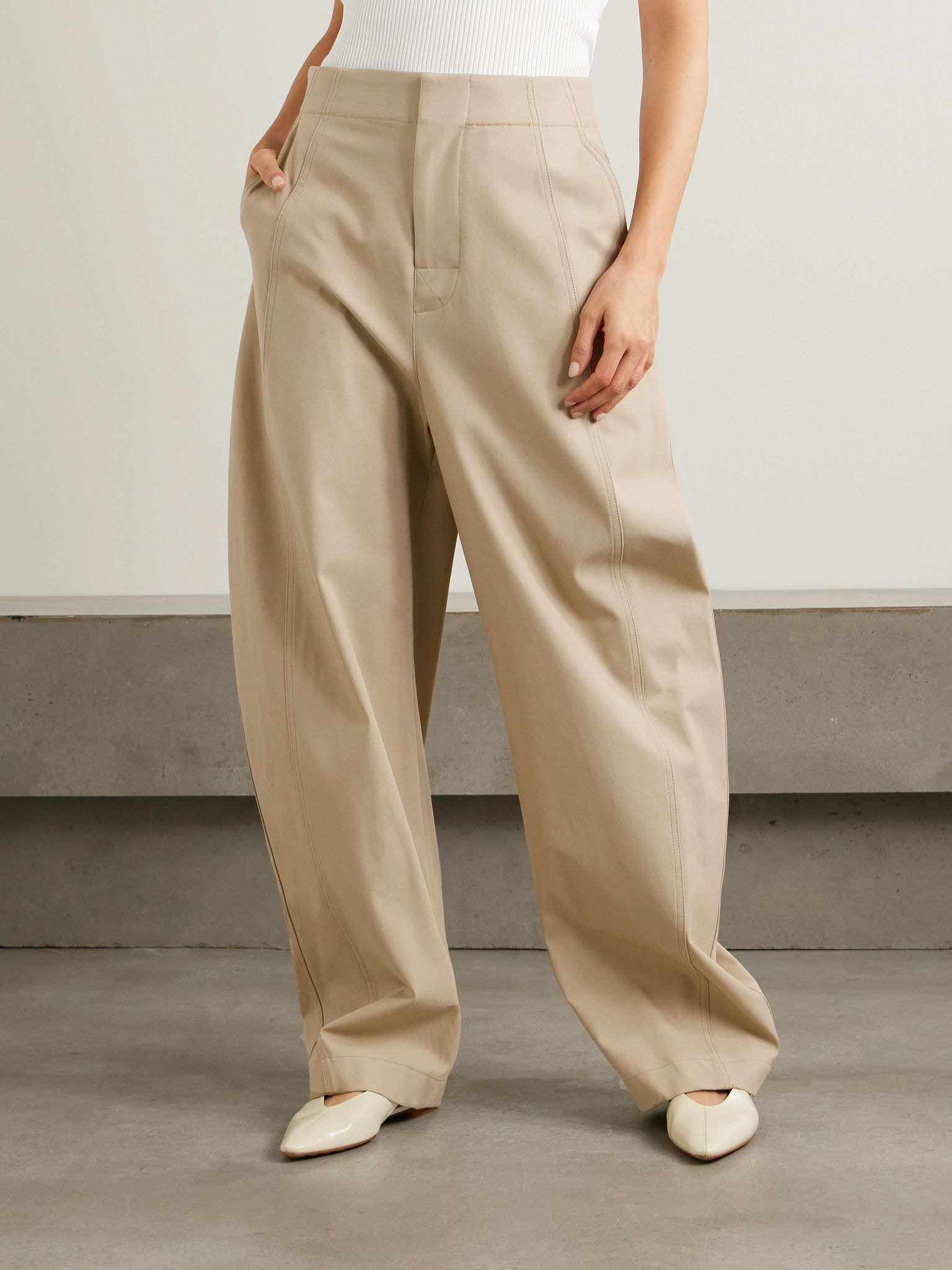 Cotton-twill barrel-leg pants Beige - 3