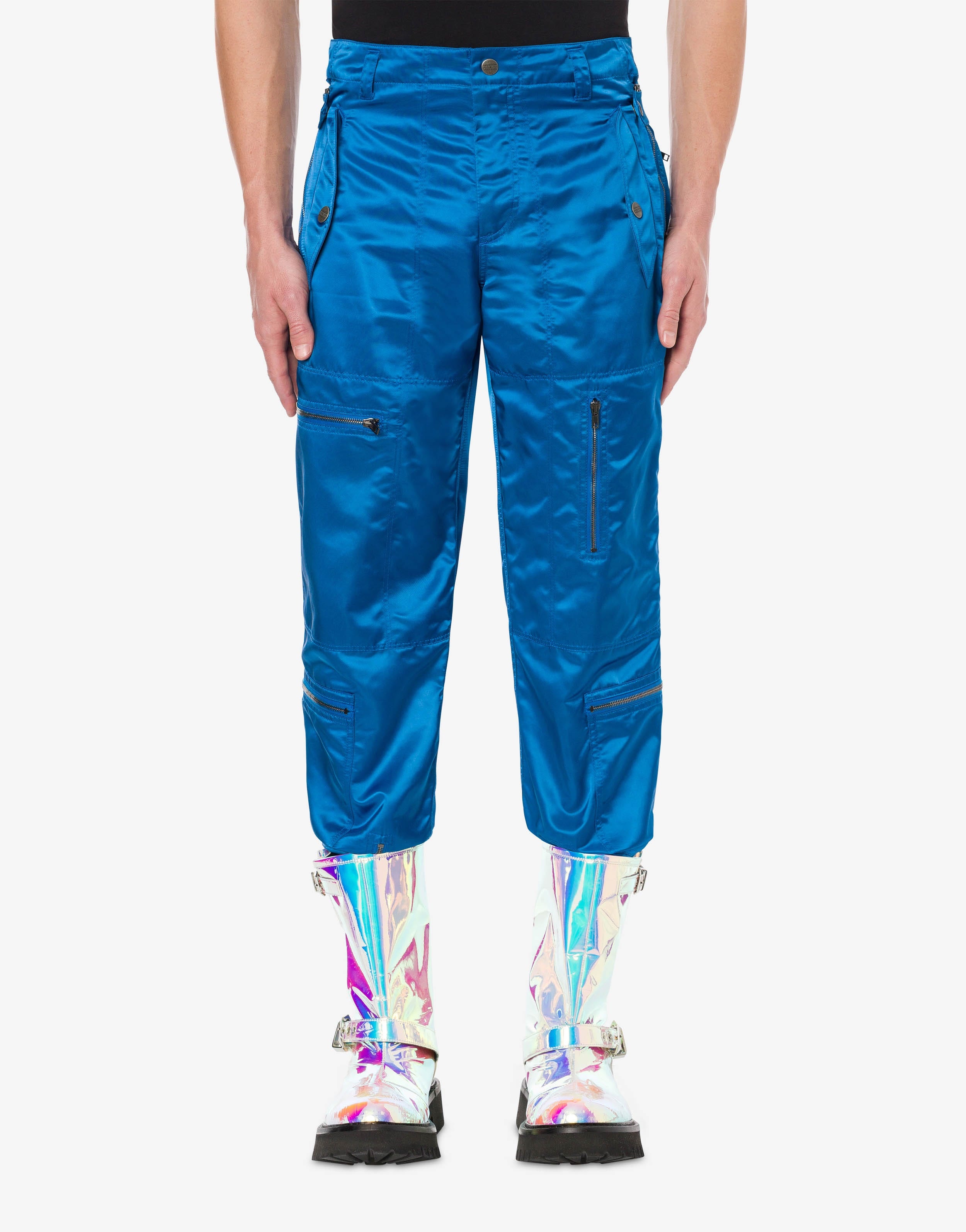 GLOSSY SATIN MULTI-POCKET TROUSERS - 2
