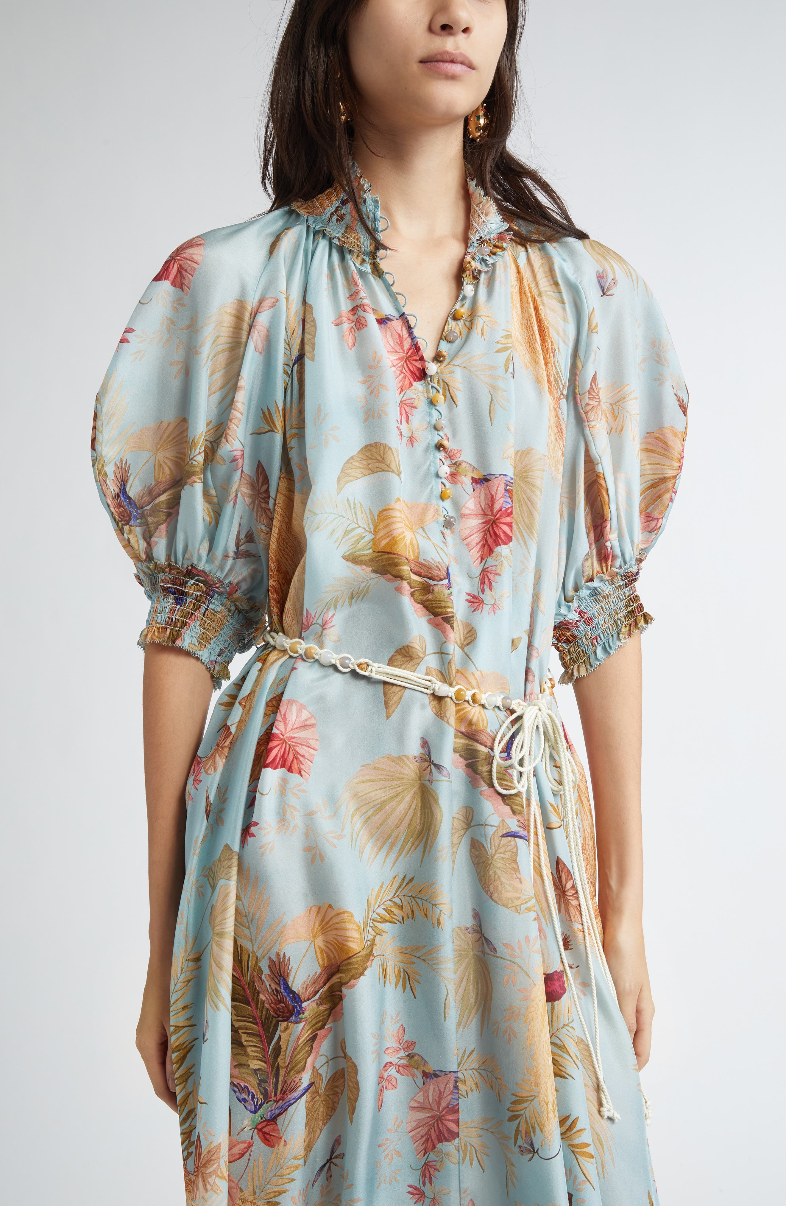 Zimmermann Ascension Print Silk Belted Dress in Aqua Palm Floral at Nordstrom - 4