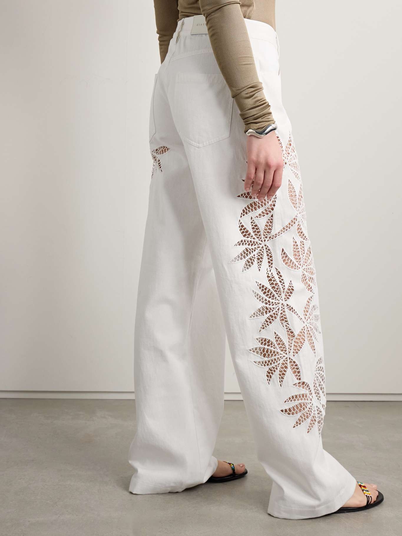 Stulla crochet-trimmed mid-rise straight-leg jeans White - 3