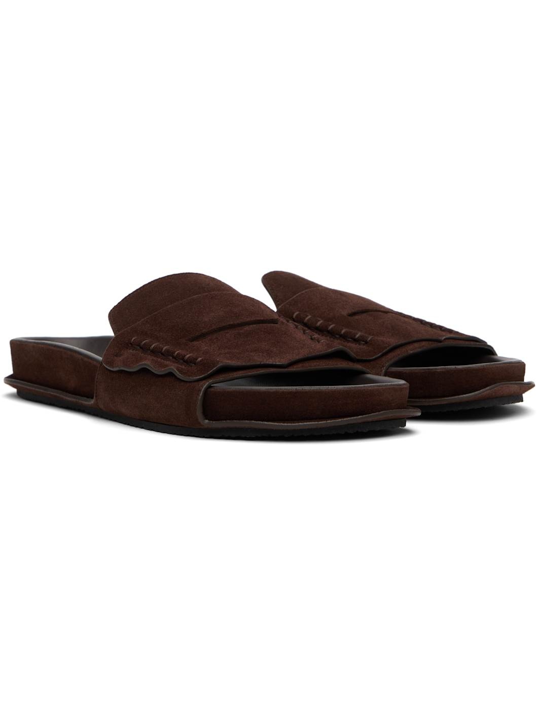 Brown Suede Loafer Sandals - 4