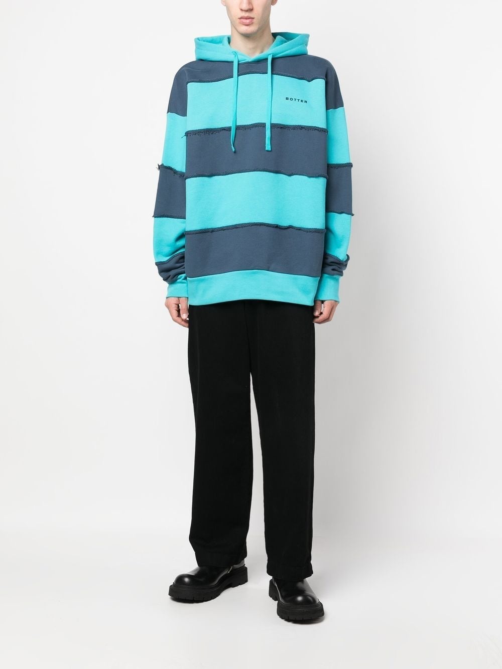stripe-panelled organic cotton hoodie - 2